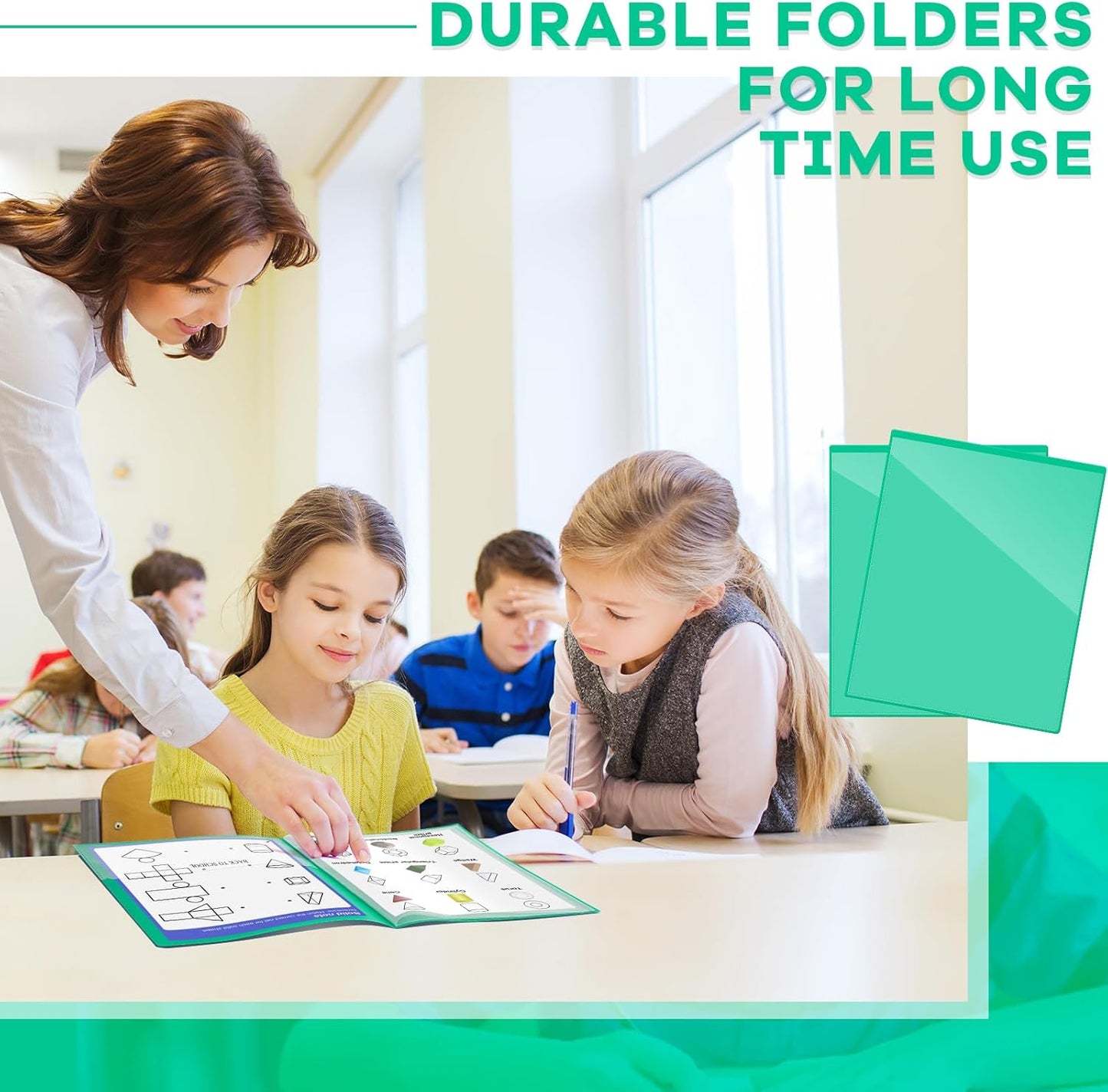 Henoyso 24 Pcs School and Home 2 Pocket Folders with 4 Clear Inner Pockets Plastic Heavy Duty Homework Folders Parent Teacher Communication for Student Home Office Classroom,11 x 9 Inch (Green)