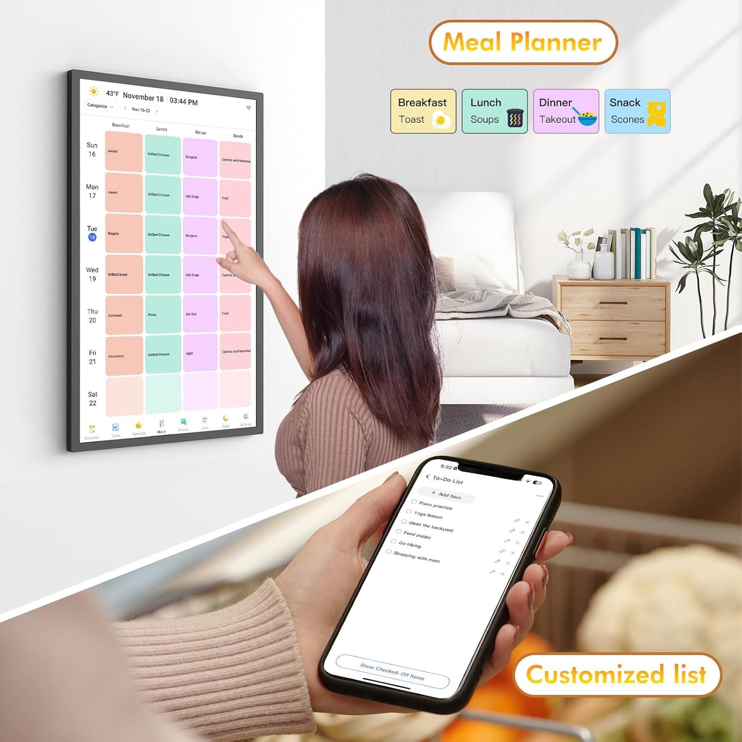 27" Smart Digital Calendar for-Family-Business-Planner - Electronic Calendar for Business Chore Chart, Touchscreen Display for Family Schedules, Wall & Desk Mountable, Christmas Gift for Mom Dad