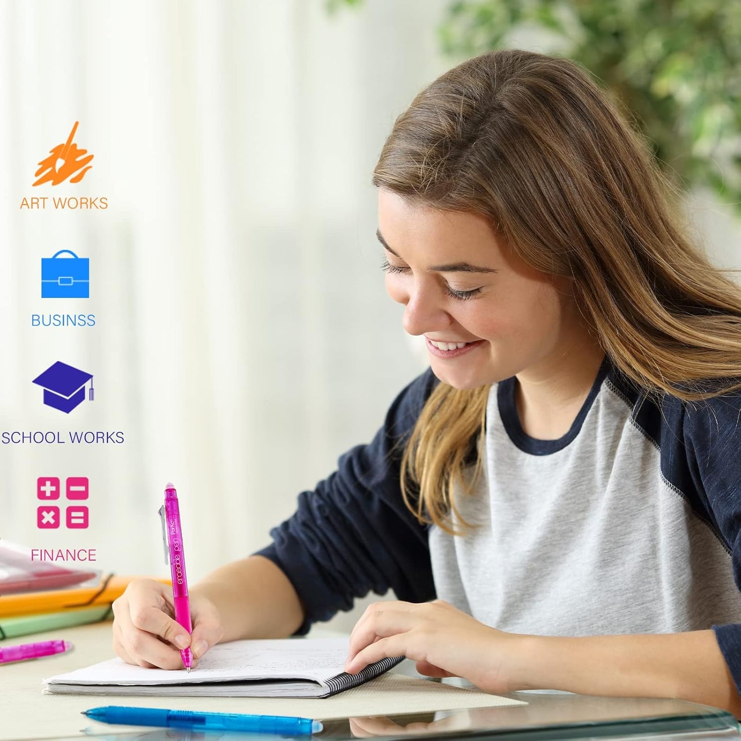 ParKoo Retractable Erasable Gel Pens Clicker, Fine Point, No Need for White Out, Assorted Color Inks for Planners and Crossword Puzzles, 7-Pack