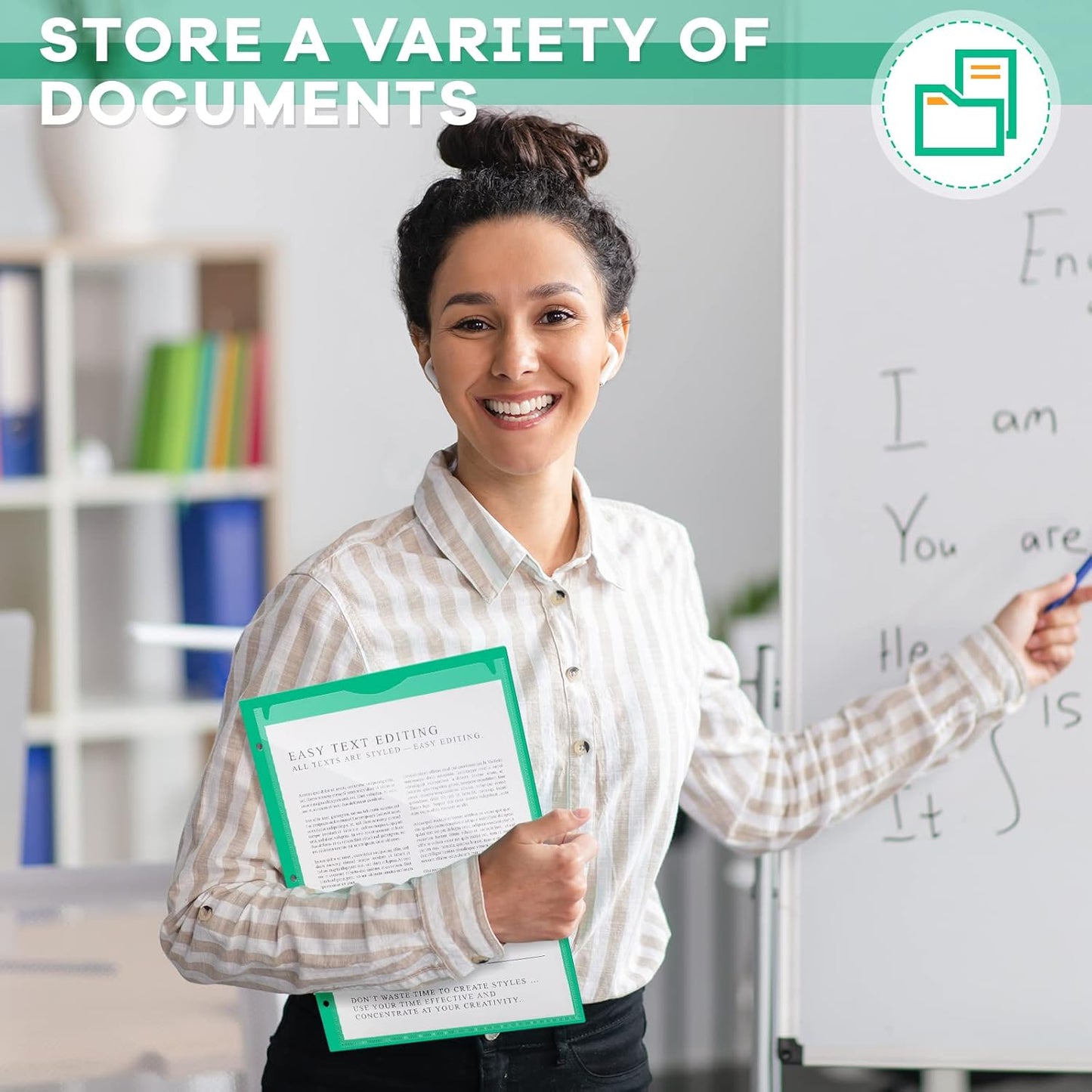 Henoyso 36 Pcs 2 Pocket Plastic Folders with Clear Front Pocket 3 Hole Punched File Folder Letter Size Take Home Documents Holder for Paper Holder Office Business Back to School Supply (Green)