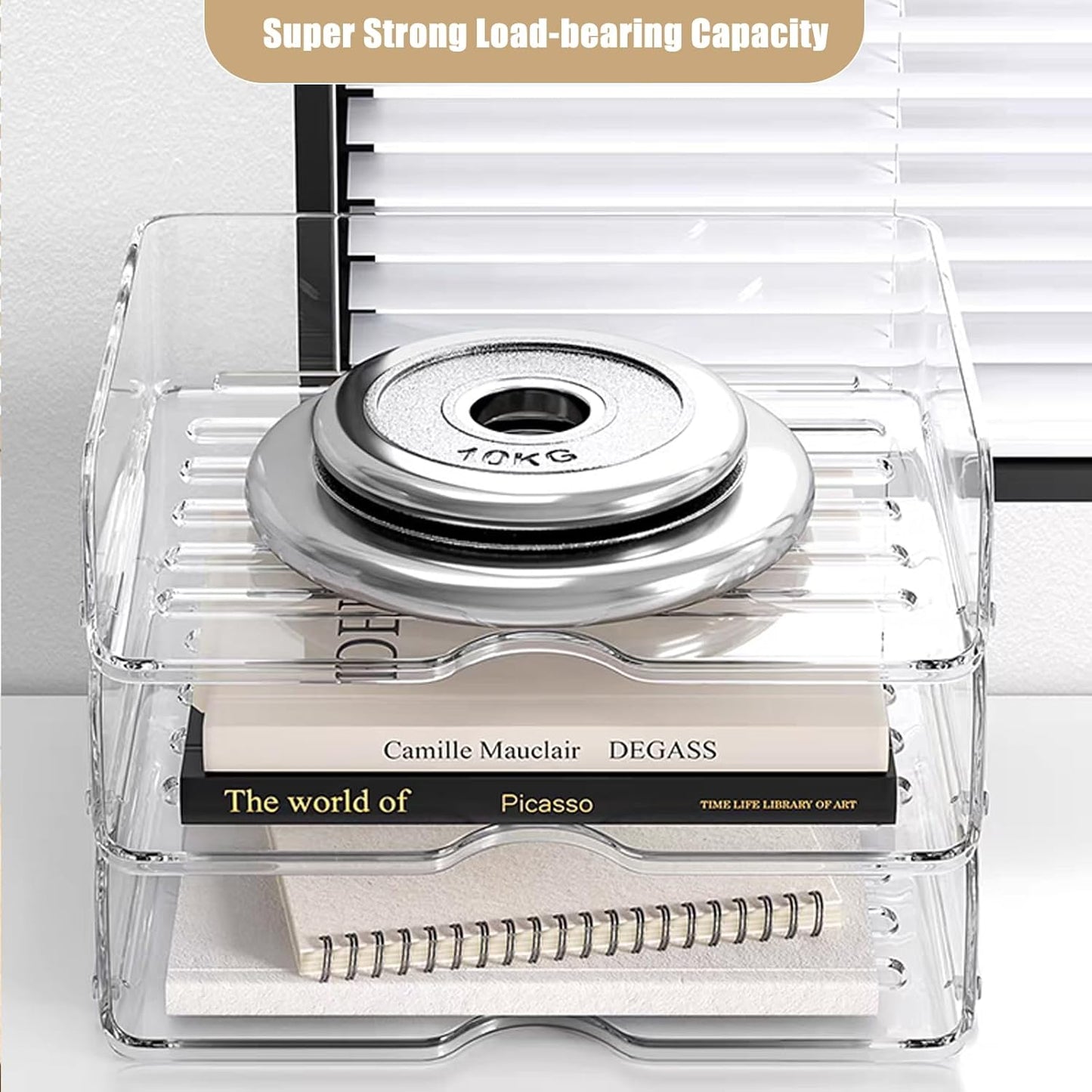 Clear Stackable Paper Trays 4 Pack, PET Letter Tray Desk Organizer, Desktop Organizers and Storage for Books, Magazines, Folders, A4 Size File Paper, Office Supplies