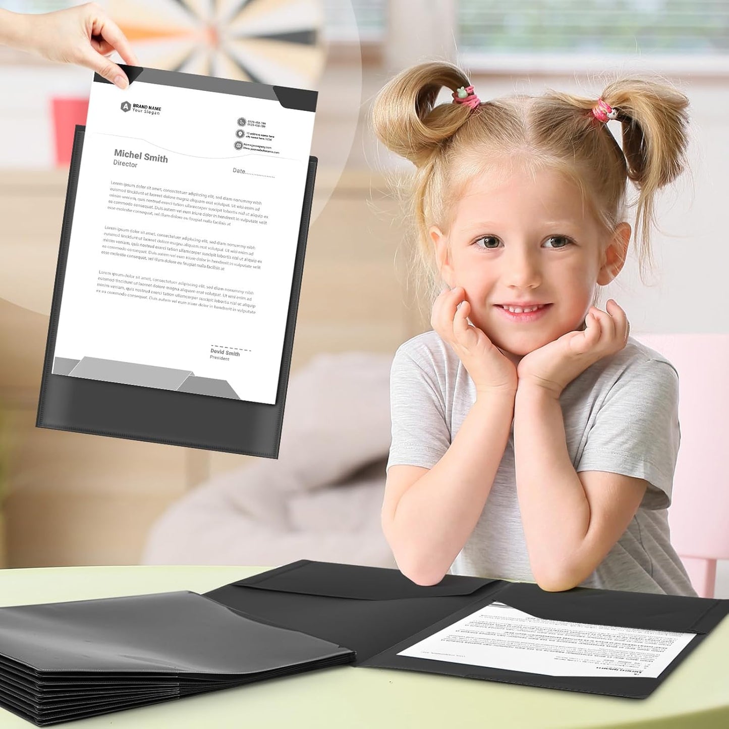 Henoyso 24 Set Parent Teacher Communication Folder with Clear Front Pocket Take Home Heavy Duty 2 Pocket Homework Folder for Student with School and Home Stickers, 12 x 9.45 Inch(Black)