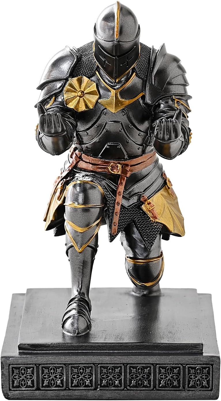 Medieval Armored Warrior Knight Pen Holder Desk Organizers and Accessories Resin Pencil Holder Paperweight as Gift with a Cool Letter Opener for Desk (Iron)