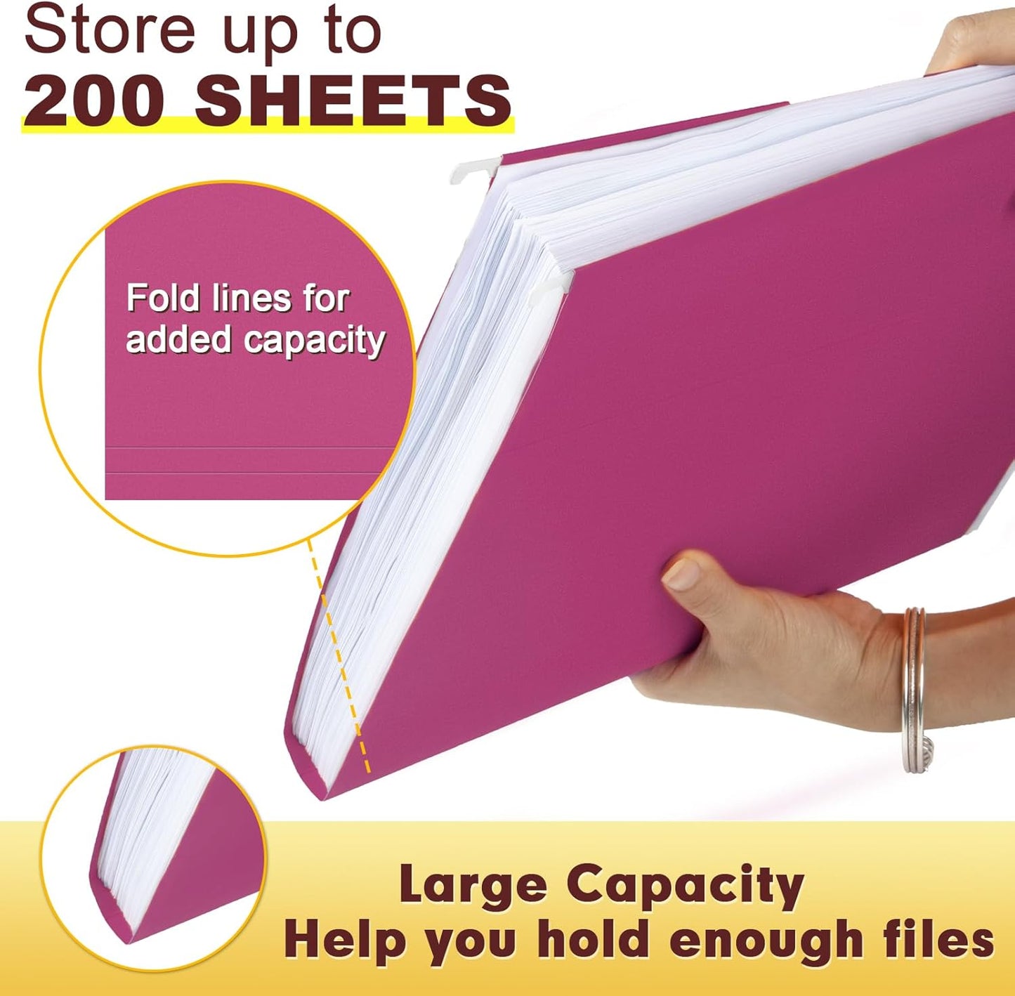HERKKA Hanging File Folders, 30 Pack Reinforced Letter Size Hanging Folders, Designed for Bulky Files, Filing Cabinet, 1/5-Cut Adjustable Tabs (Pink)