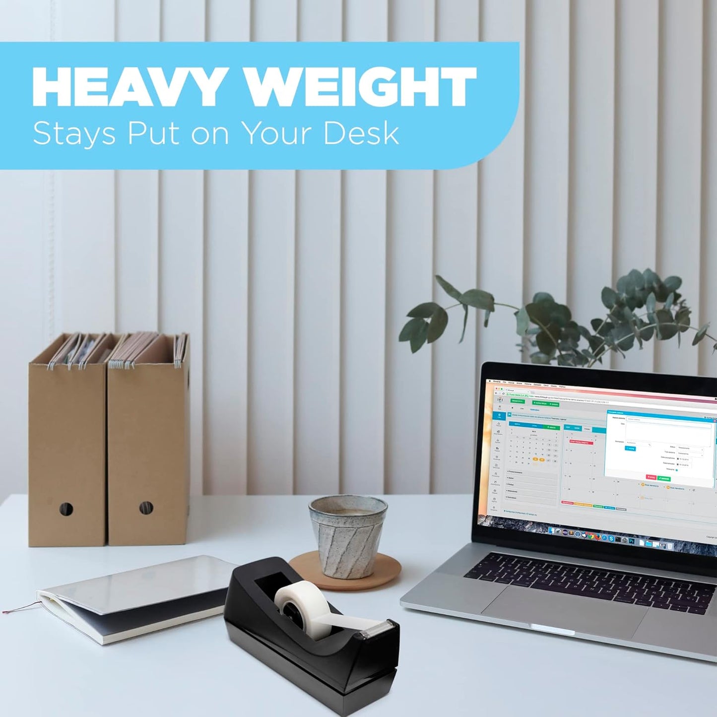 Desktop Tape Dispenser - Non-Skid Base - Weighted Tape Roll Dispenser - Perfect for Office Home School (Tape not Included) 4 Pack