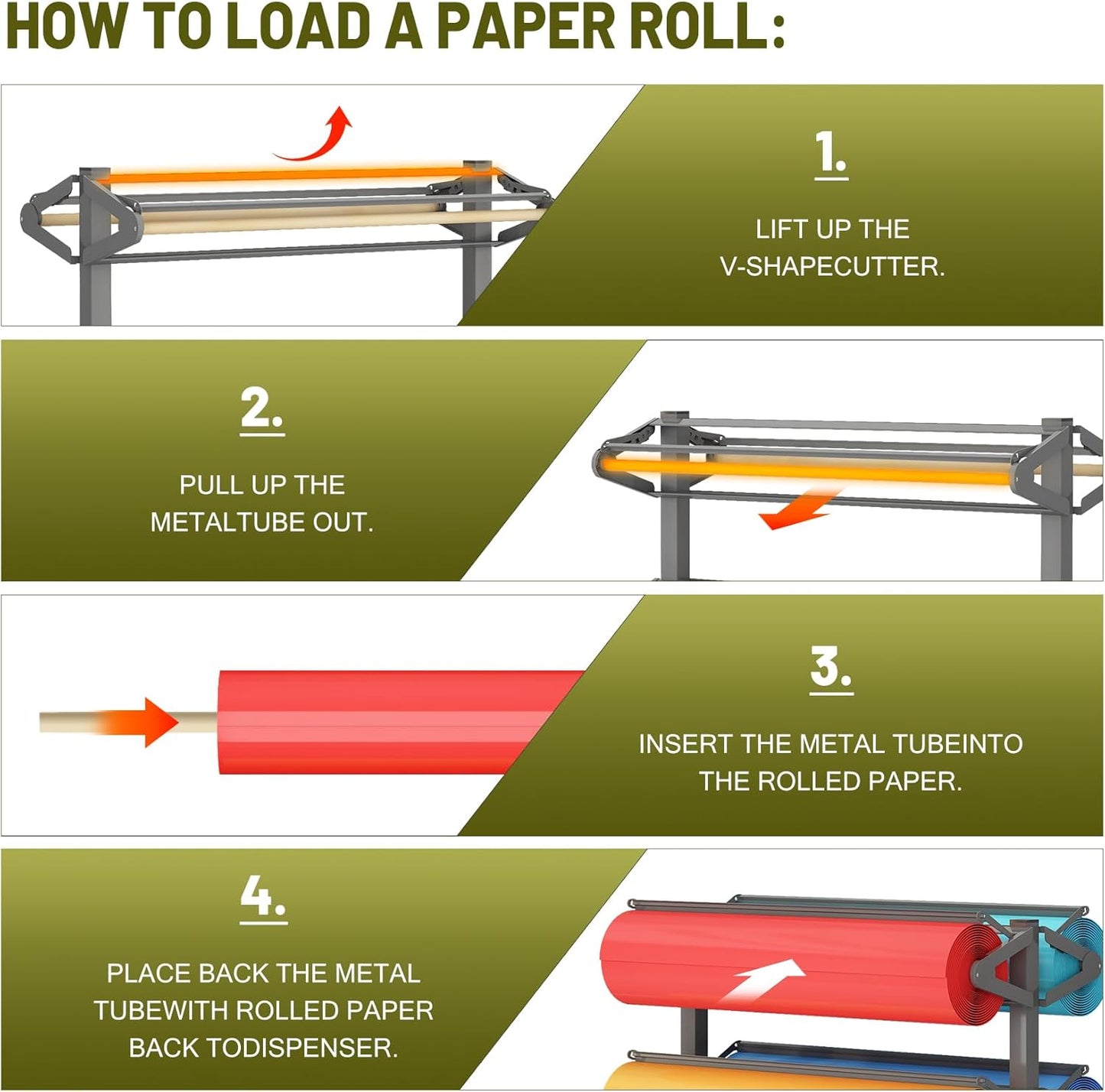 Large Wrapping Paper Roll Dispenser Holder Cutters, Craft & Butcher Rack Dispenser Stand and Cutter, Holds up to 8 Roll 36 Inch W x 9 Inch for Gift Classroom Arts Paper Activity Studio Store