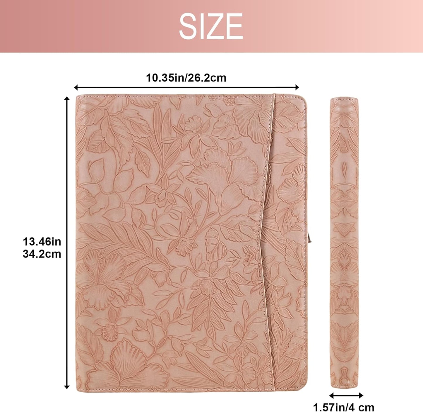 Generic Zippered Leather Padfolio Portfolio with Hidden Handle and Clipboard, Business Conference Organizer Notepad Folder, Portfolio Bag, Padfolio for Women/Men (Pink)