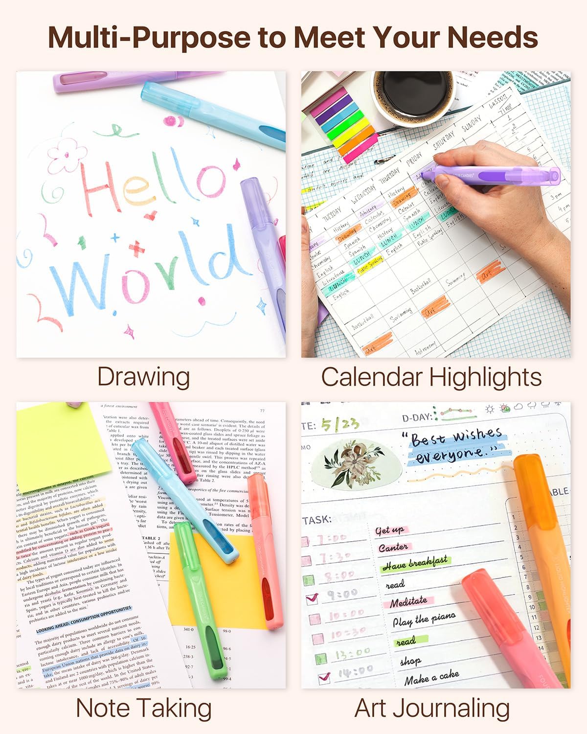 Four Candies Highlighters Assorted Colors, Liquid Highlighter with Clear View Design, Soft Chisel Tip, Classic Colors, 10 Pcs No Bleed Cute Highlighters