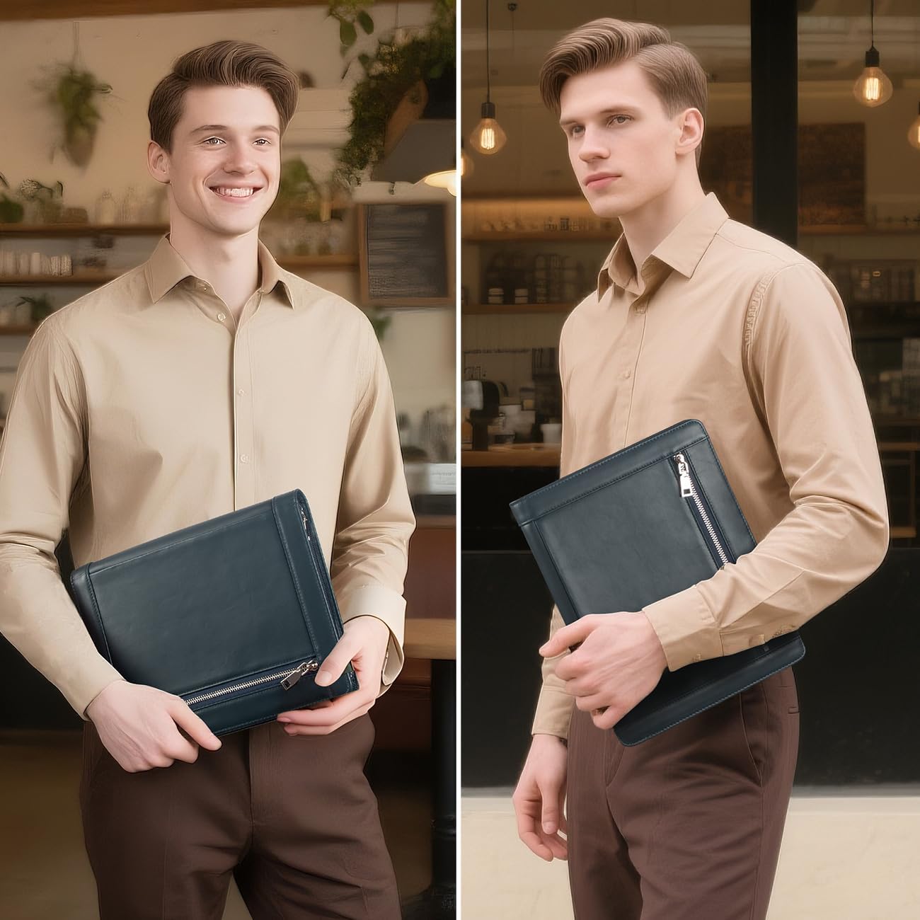 Augus Genuine Leather Portfolio with Zipper for Men/Women, Padfolio Business Resume A4/Pad, Folder Organizer, with Document Pocket, ID Window, Card Slots, Pen Holders (Royal Blue)