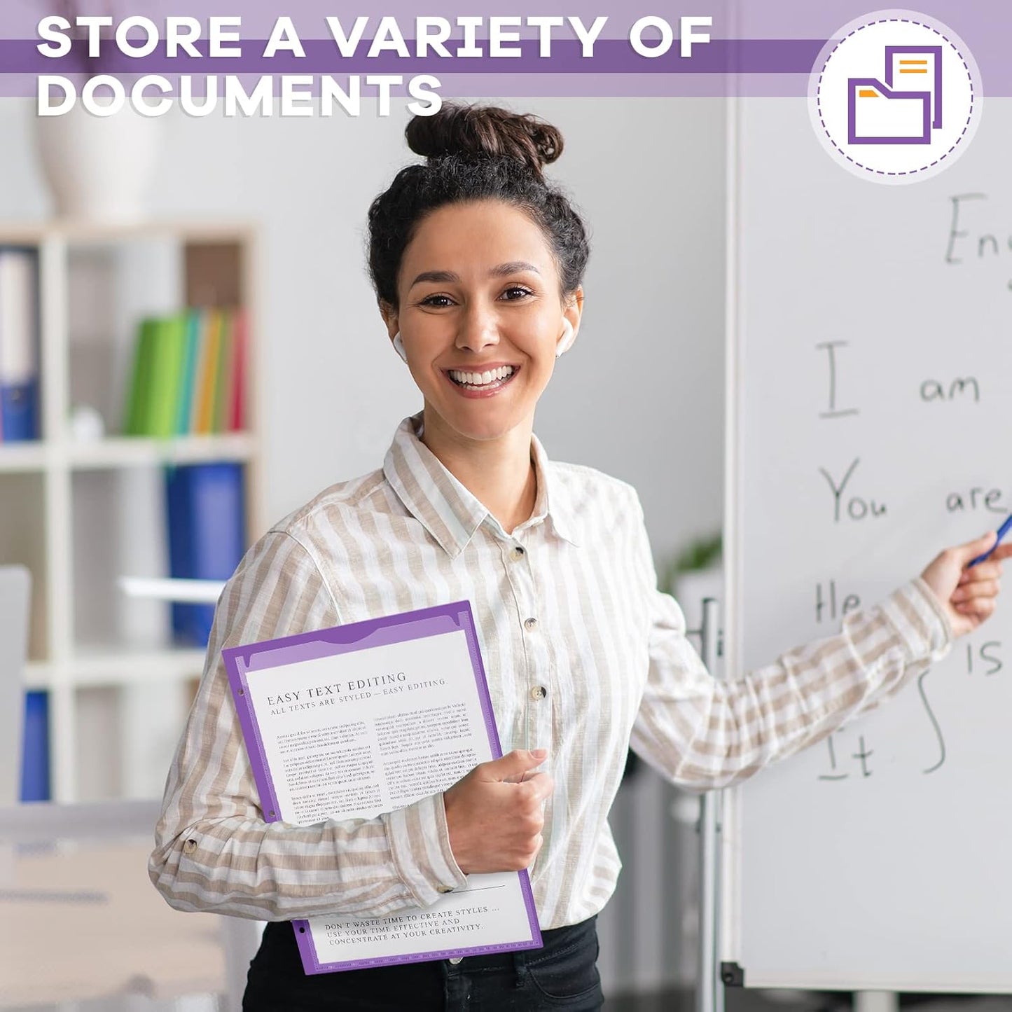 Henoyso 36 Pcs 2 Pocket Plastic Folders with Clear Front Pocket 3 Hole Punched File Folder Letter Size Take Home Documents Holder for Paper Holder Office Business Back to School Supply (Purple)