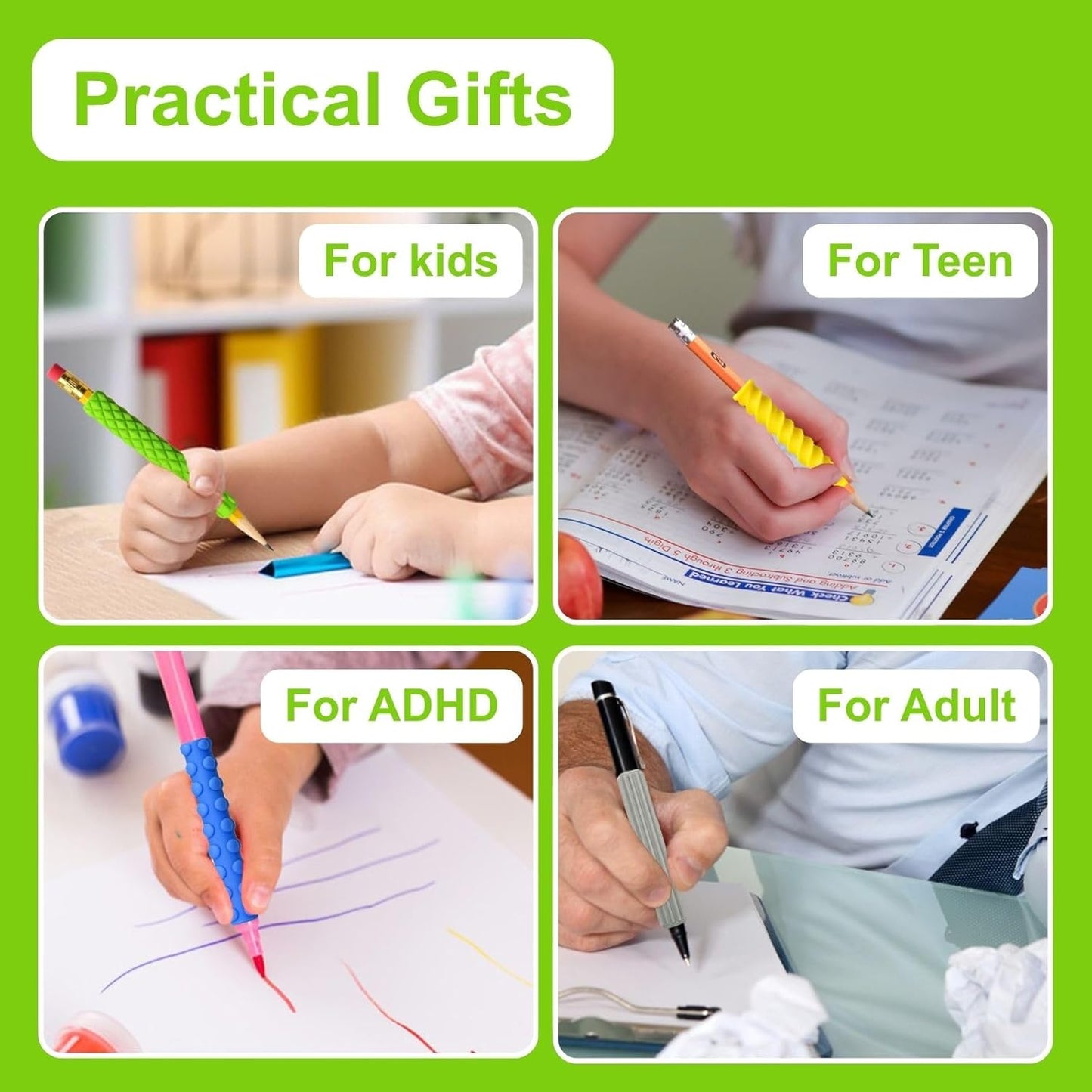 8 Pack Textured Pencil Grips for Kids, Teens, Adults, Silicone Sensory Fidget Sleeves for ADHD, Autism, Anxiety & Stress Relief (Color 1)