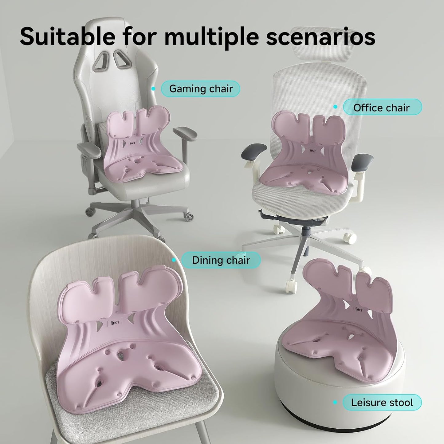 BKT Lumbar Support Seat Cushions Ergonomic Office Chair for Students Office Workers Nursing Mothers Long Sitting Outdoor Fishing Floor Chair (XL-Pastel Lilac)