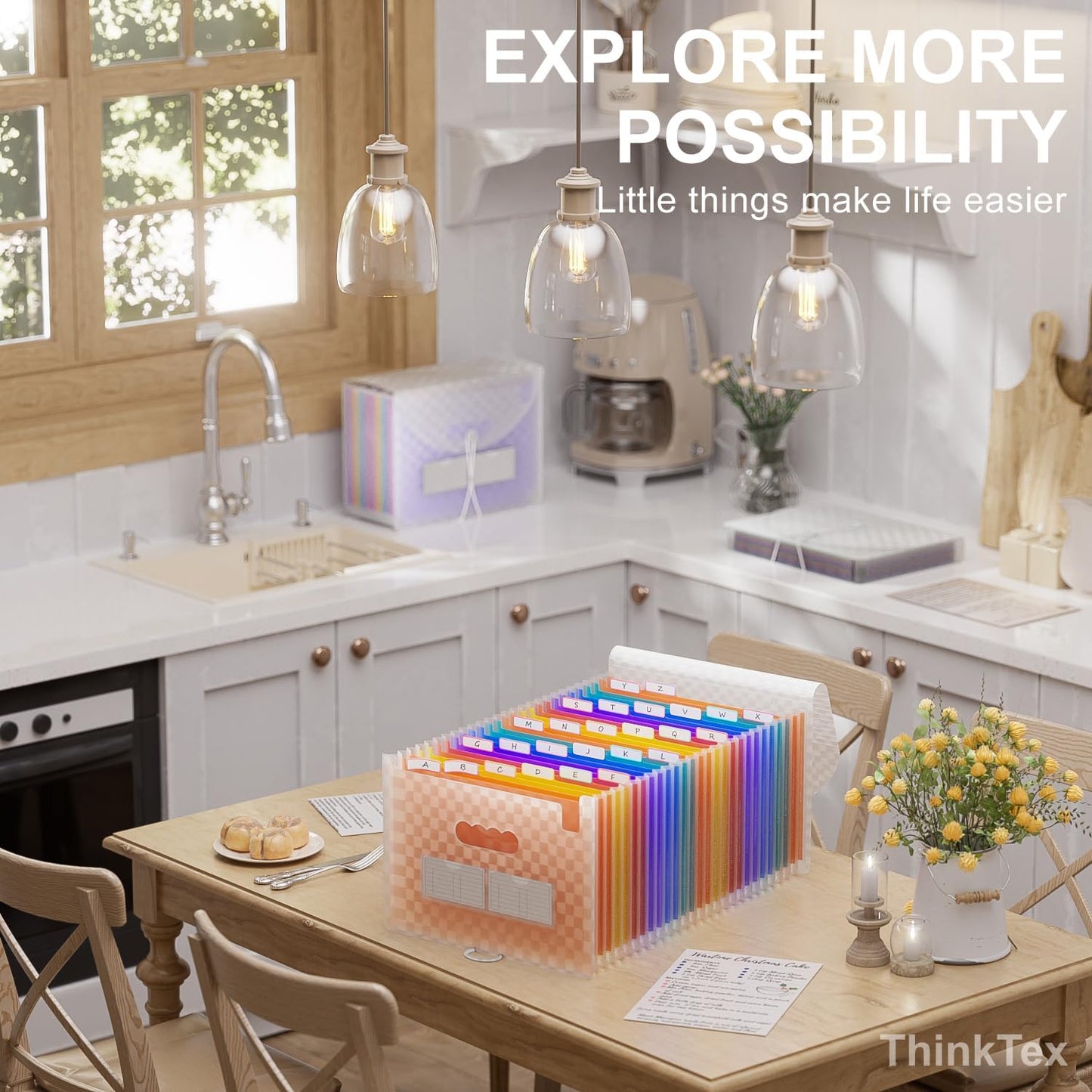 ThinkTex 26 Pockets Expanding File Folders, Accordion File Organizer with Expandable Cover, Monthly Bill Receipt Documents Organizer, A-Z Colorful Tabs, Letter/A4 Size -Orange