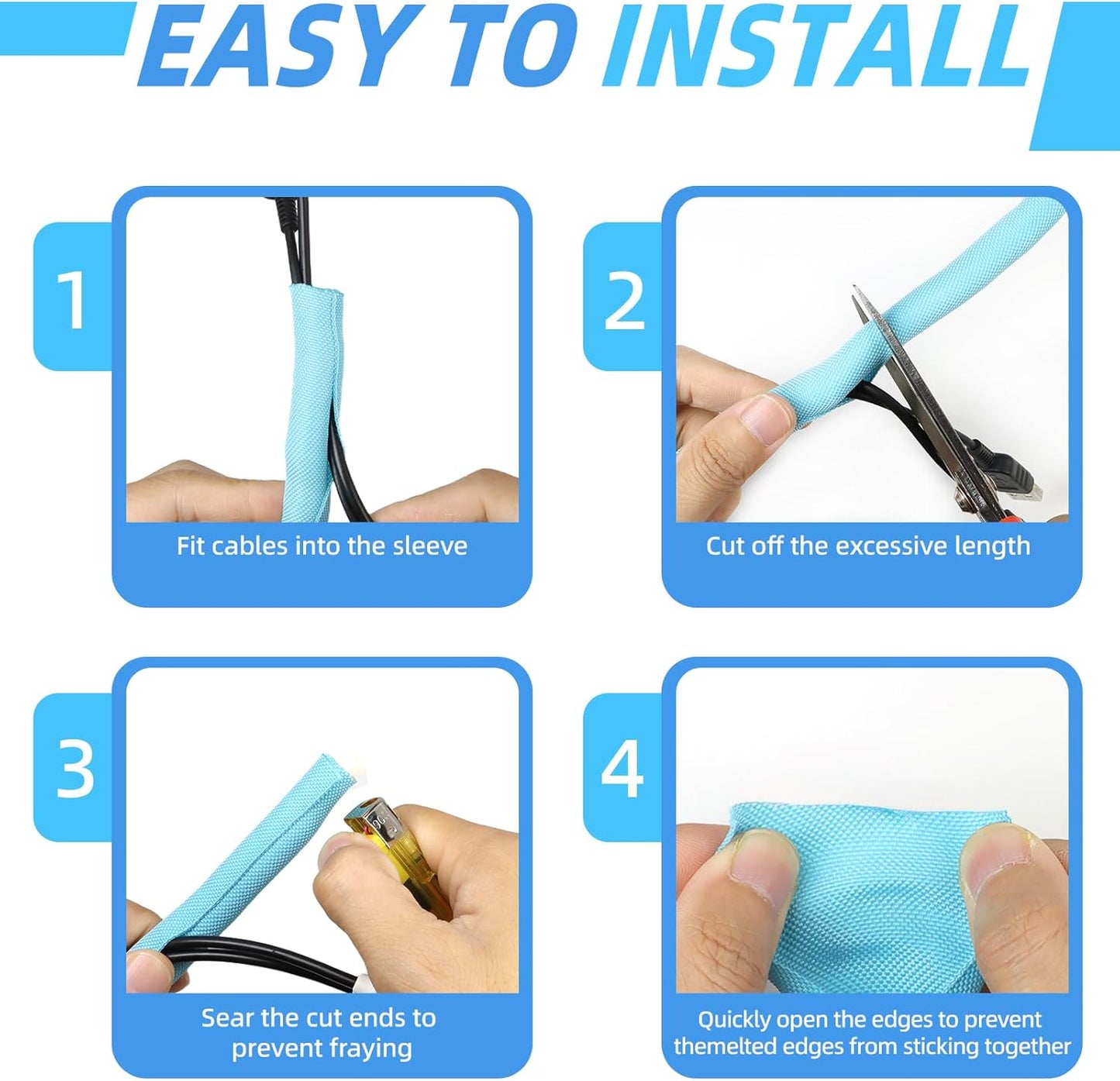 Automotive Wire Loom Tubing, Split Braided Cord Protectors from Pets No Chew, Flexible Cable Sleeve Cable Management for TV/Computer/Electric Wires (Sky Blue, 3/8"-25ft)