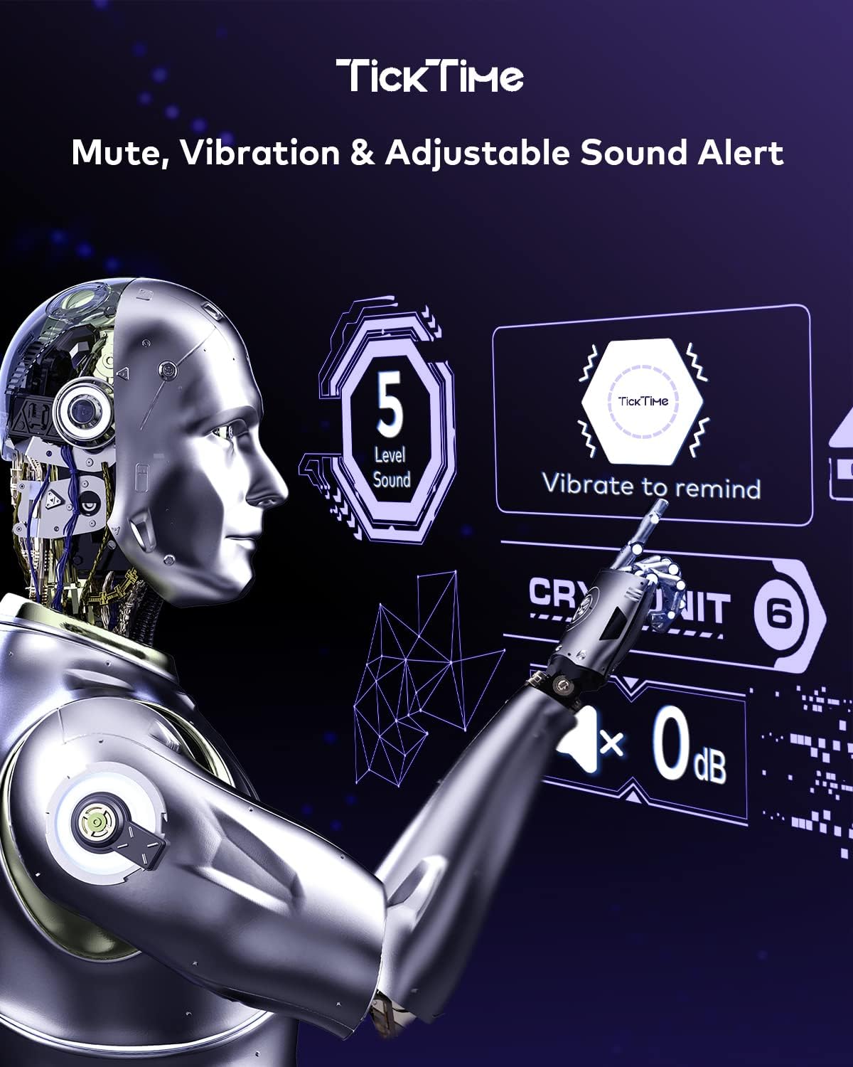 Ticktime Pomodoro Timer, Productivity Timer Cube, 5/15/25/30/45/60 Min Presets, Custom Countdown & Stopwatch 1s–99m59s, Sound/Vibration/Silent, Magnetic, Rechargeable, for ADHD Study Work,Violet