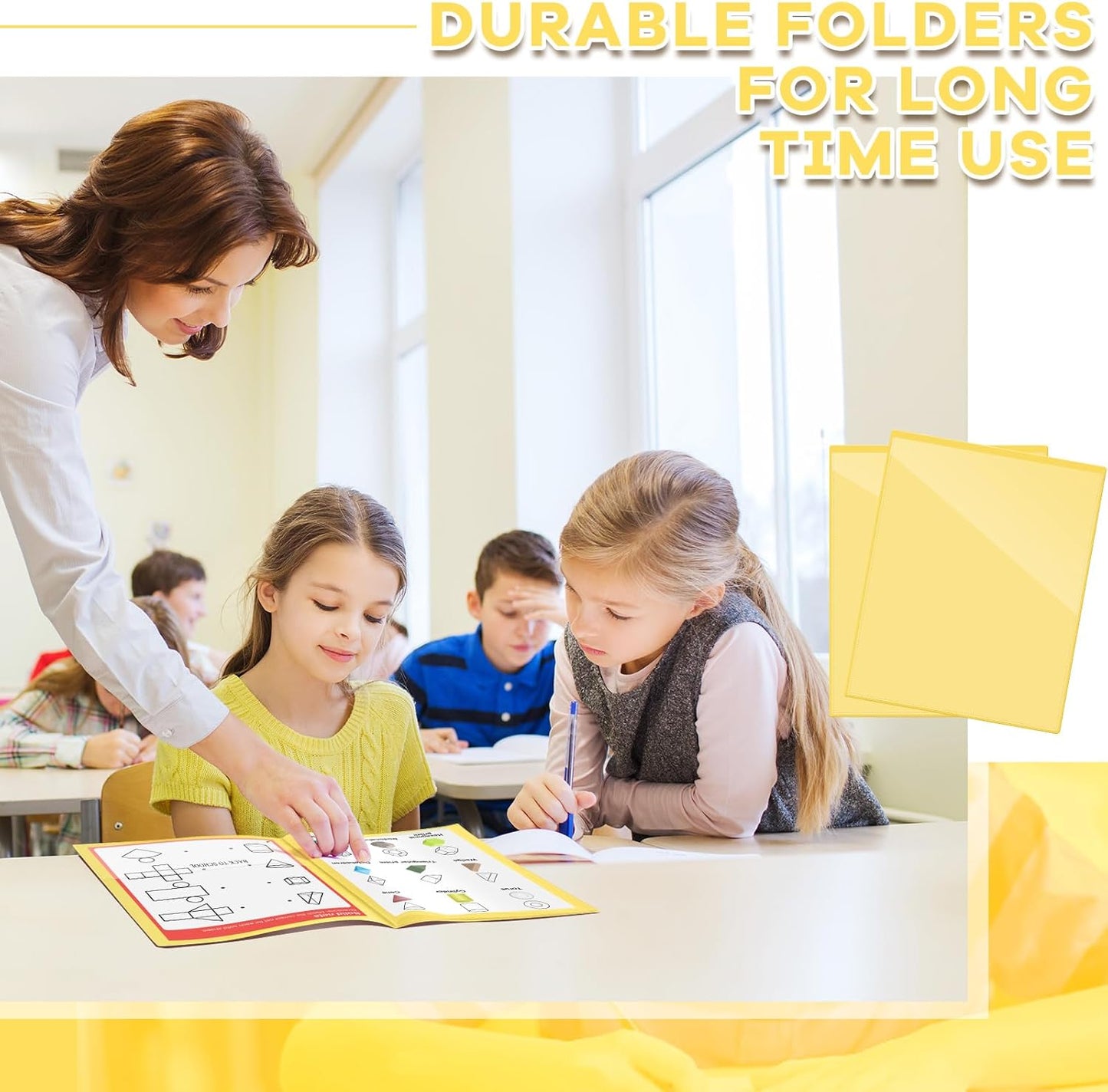 Henoyso 24 Pcs School and Home 2 Pocket Folders with 4 Clear Inner Pockets Plastic Heavy Duty Homework Folders Parent Teacher Communication for Student Home Office Classroom,11 x 9 Inch (Yellow)