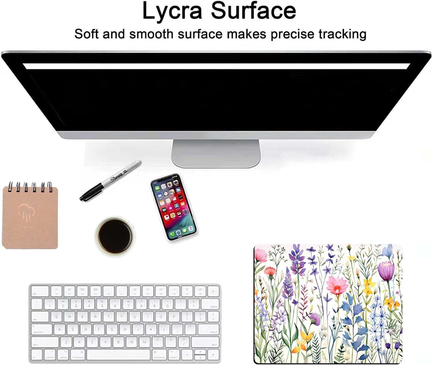 Beautiful Floral Plants Mouse Pad,Purple Flowers Mouse Pads for Desk,Soft Cute Computer Mouse Mat Washable Mousepad Computer Mouse Pads for Women,Square Waterproof Non-Slip Rubber Base MousePads