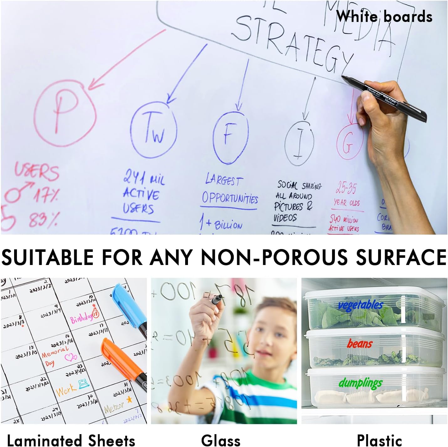 Shuttle Art Wet Erase Markers, 10 Colors 1mm Fine Tip Smudge-Free Markers, Use on Laminated Calendars, Overhead Projectors, Schedules, Whiteboards, Transparencies, Glass, Wipe with Water