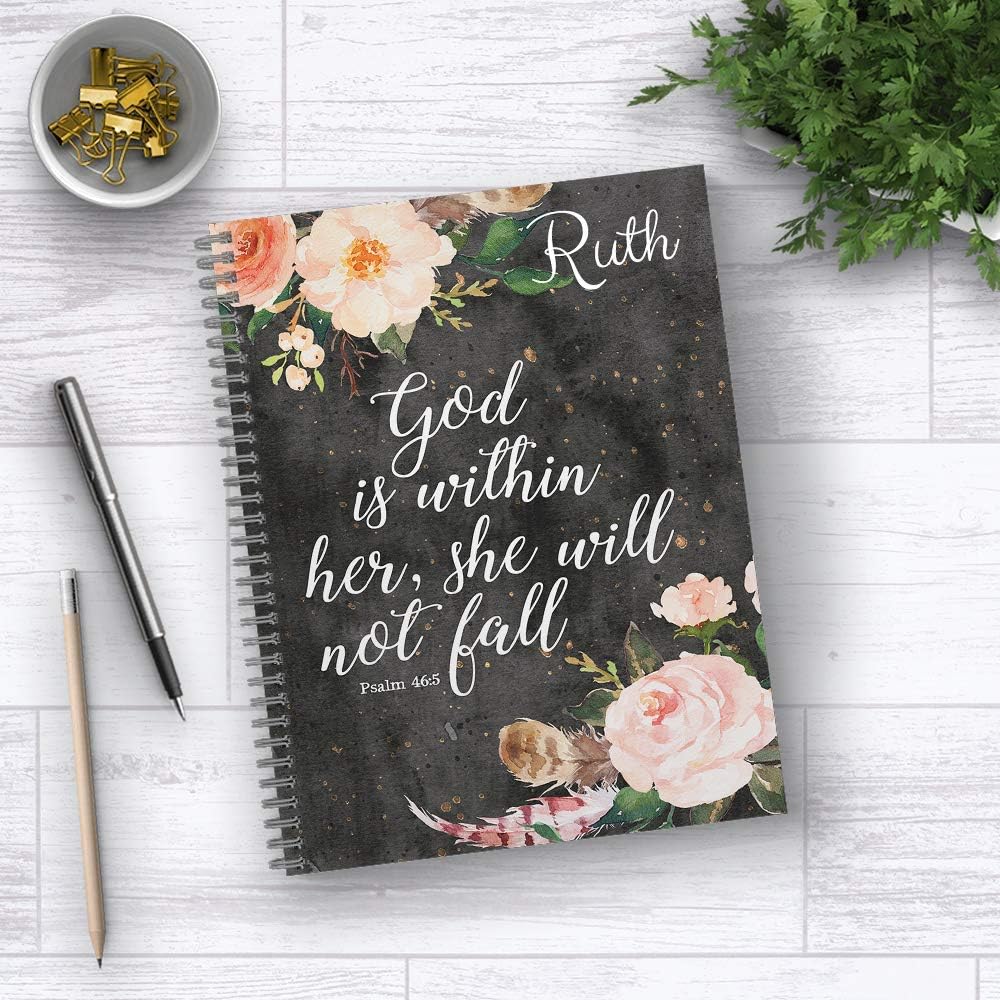 Gotcha Covered Notebooks She Will Not Fall Personalized Religious Notebook/Journal, Laminated Soft Cover, 120 pages of your selected paper, lay flat wire-o spiral. Size: 8.5” x 11”. Made in the USA