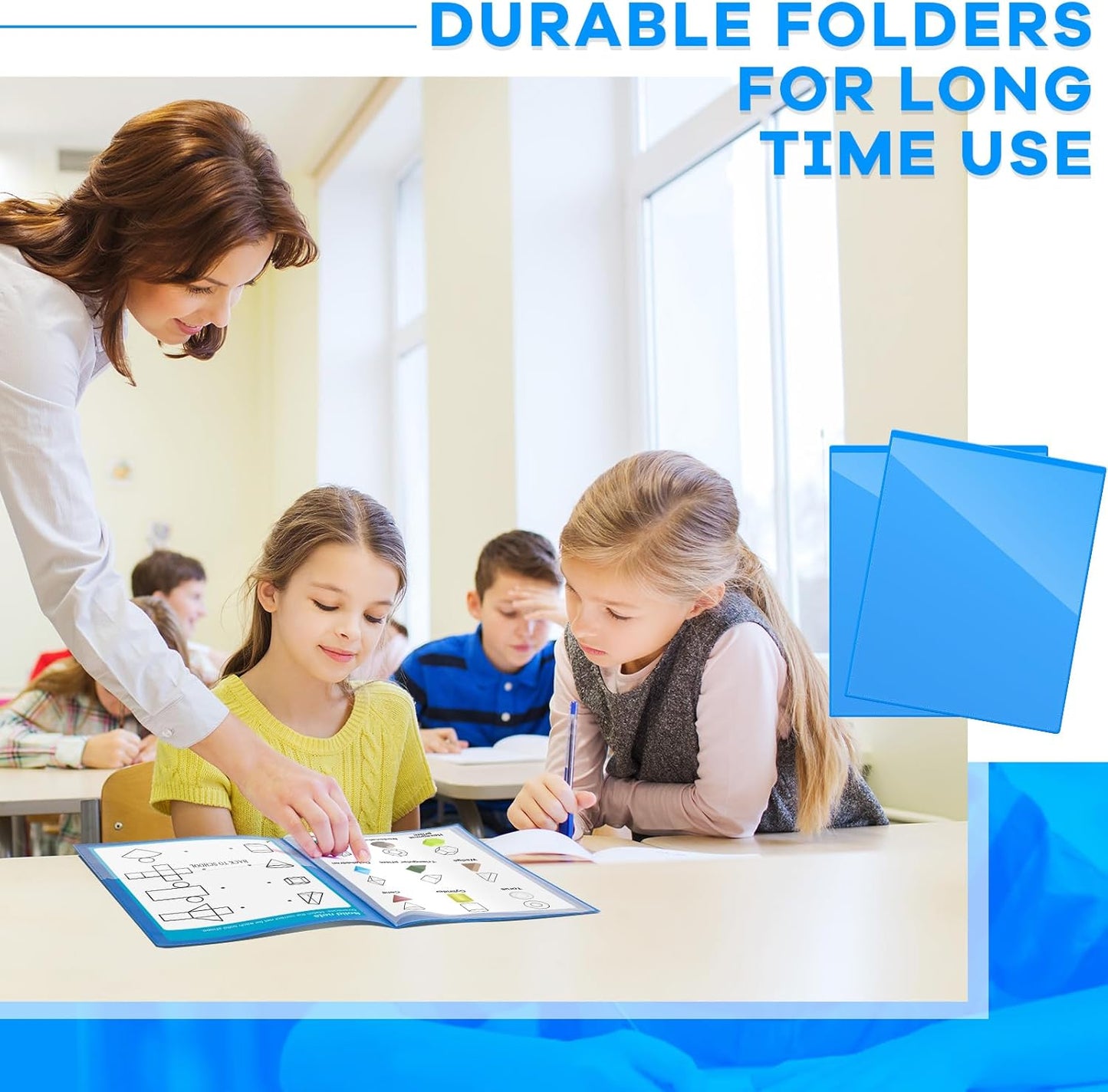 Henoyso 24 Pcs School and Home 2 Pocket Folders with 4 Clear Inner Pockets Plastic Heavy Duty Homework Folders Parent Teacher Communication for Student Home Office Classroom,11 x 9 Inch (Blue)