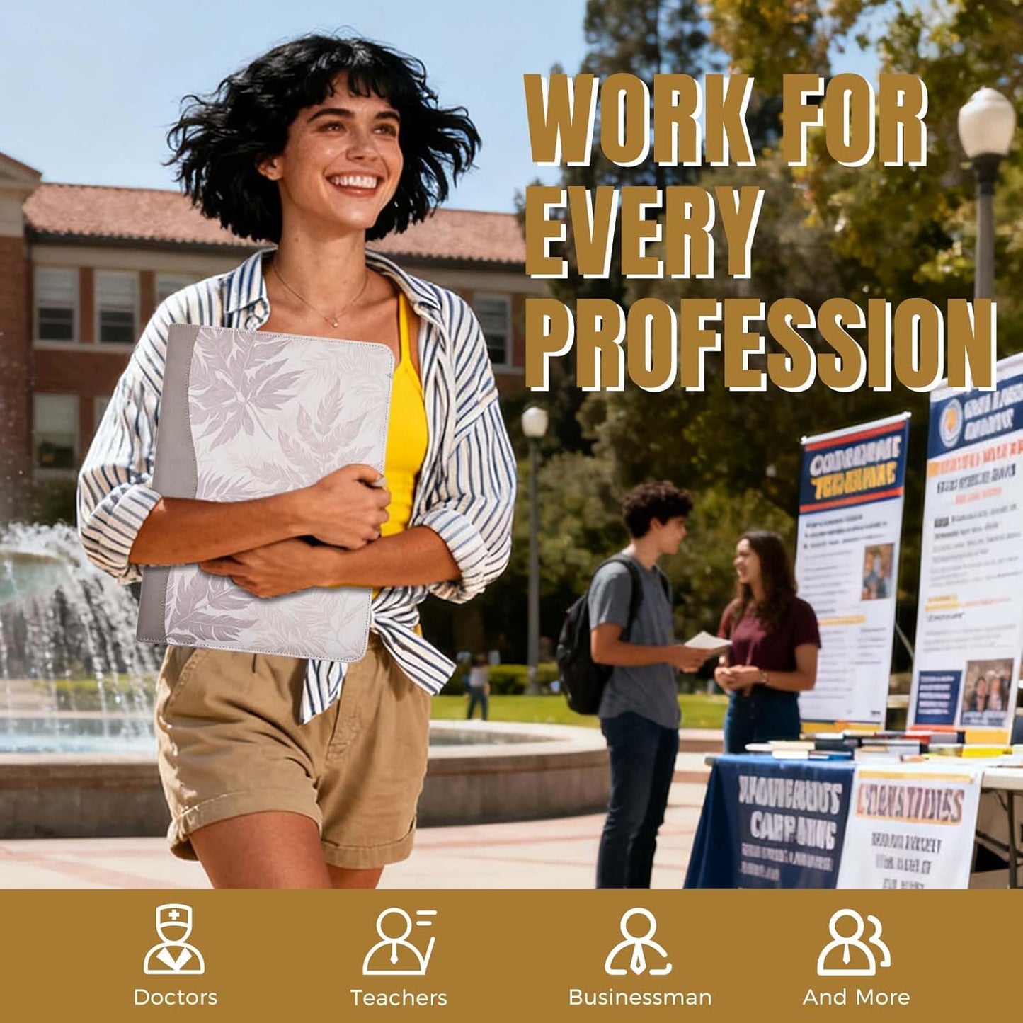 Padfolio Portfolio Folder Binder-Organizer Planner Notebook Zippered Portfolio Padfolio for Women & Men with Document Sleeve,Letter/A4 Size Clipboard,Business Card Holders (Brown Leaf)