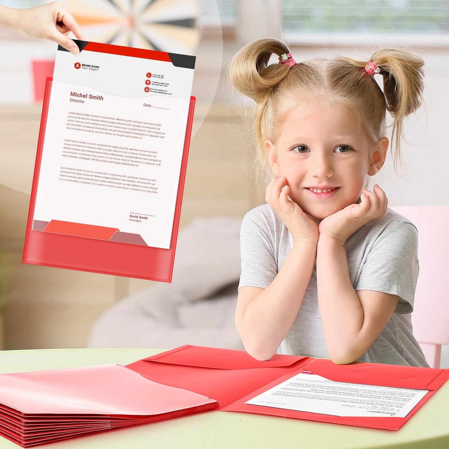 Henoyso 24 Set Parent Teacher Communication Folder with Clear Front Pocket Take Home Heavy Duty 2 Pocket Homework Folder for Student with School and Home Stickers, 12 x 9.45 Inch(Red)