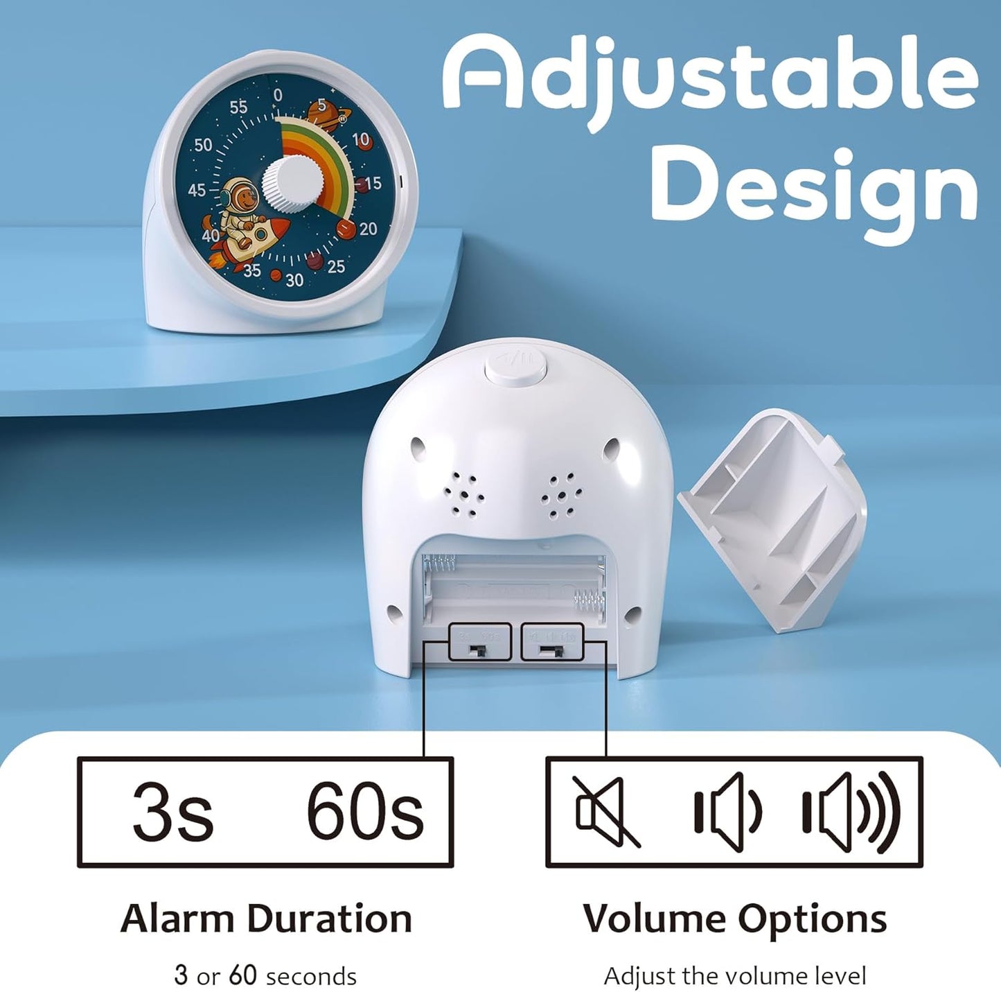 BellMan Visual Timer with Pause Button, 60 Minute Countdown Rainbow Timer for Kids and Adults with Silent Operation, Study and Meetings Time Management Tool, Design for Home, Office and Gift, Rocket