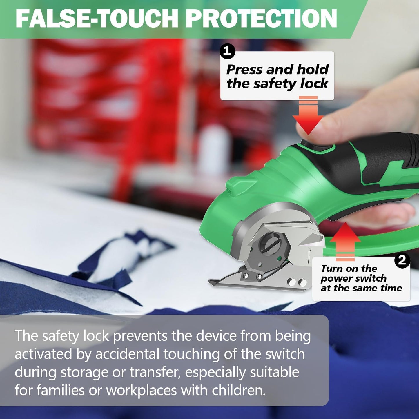 Cordless Electric Scissors, 4V Box Cutter & Cardboard Cutter with Upgrade Blade, LED Light, Safety Lock - Rechargeable Rotary Cutter for Fabric, Leather, Plastic, Sewing, Industrial (Lime Green)