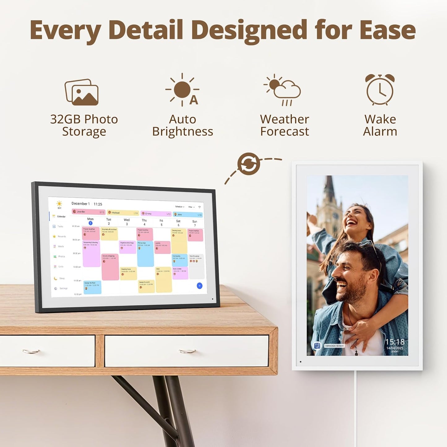 Dragon Touch 15.6" Digital Calendar Chore Chart – 1080P Full HD Interactive Touchscreen, Smart Family Planner, Hearth Display Digital Calendar Wall & Desk Mountable for Seamless Scheduling Black