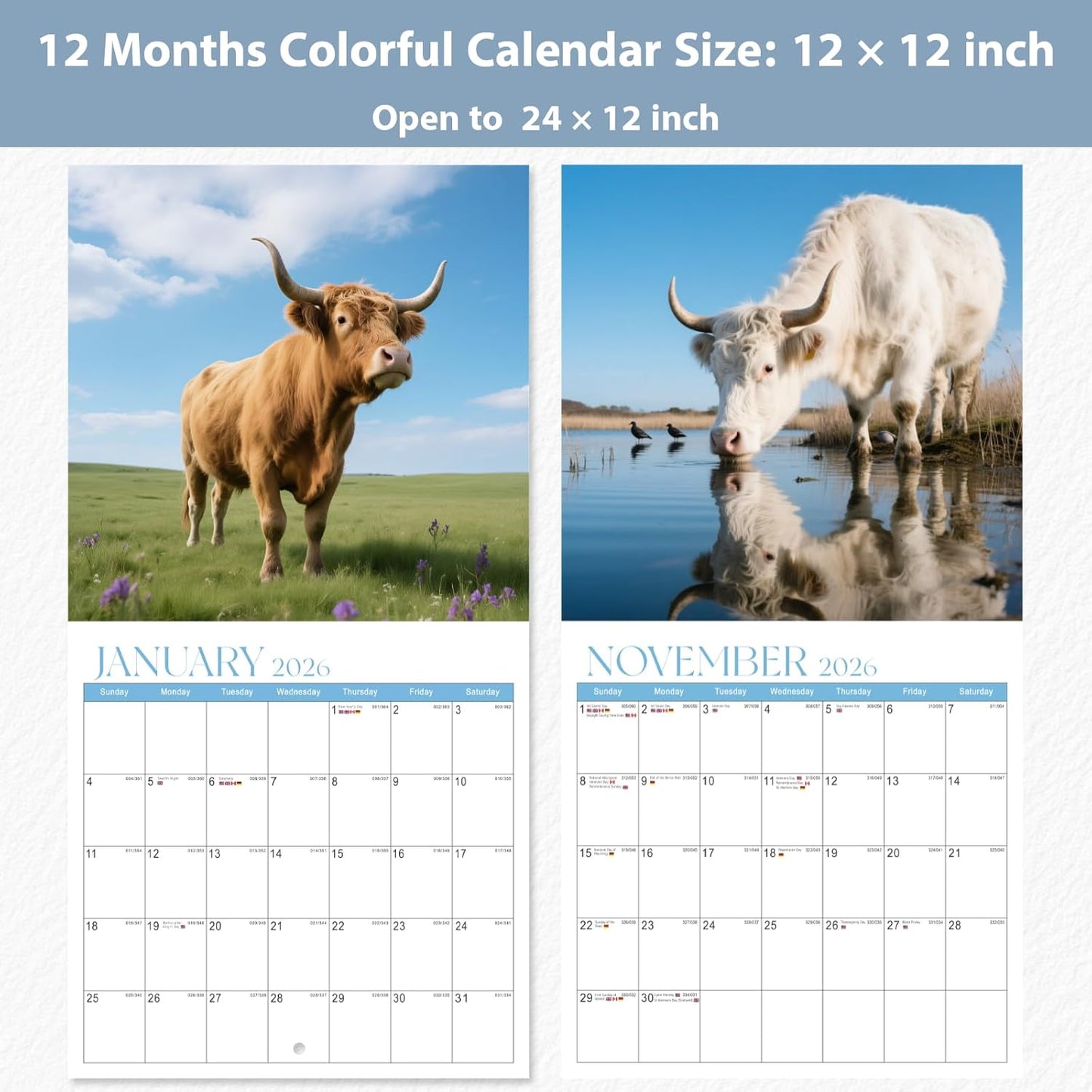 2026 Wall Calendar, Large Monthly Wall Calendar Dogs, Jan 2026 - Dec 2026, 12" x 24" (Opened), Hanging Planning Calendars for Family Home Office Supplies