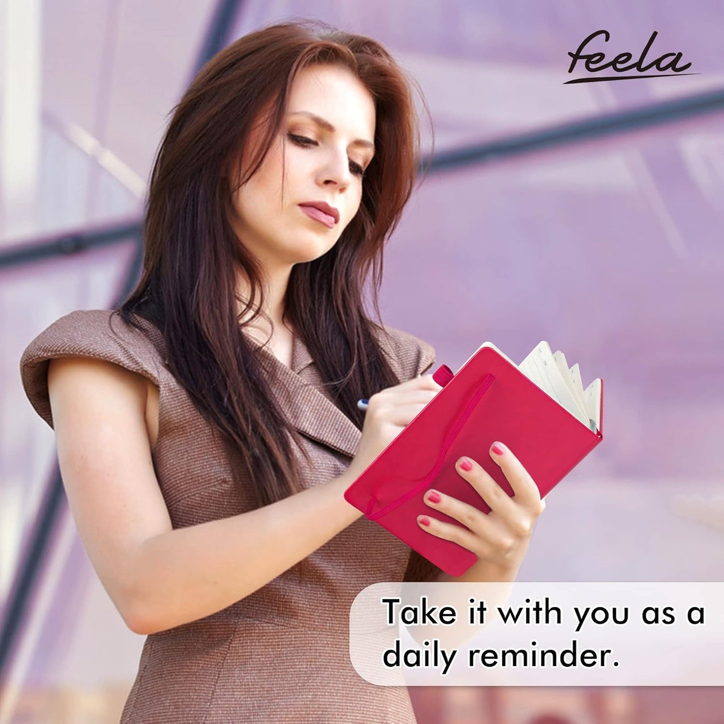 feela 3 Pack Notebooks Journals Bulk, Hardcover Notebook Classic Ruled Lined Journals with Pen Holder for Women Girls School Business Supplies, with 3 Black Pens, 120 GSM, 5.1”x8.3”, A5, Berry