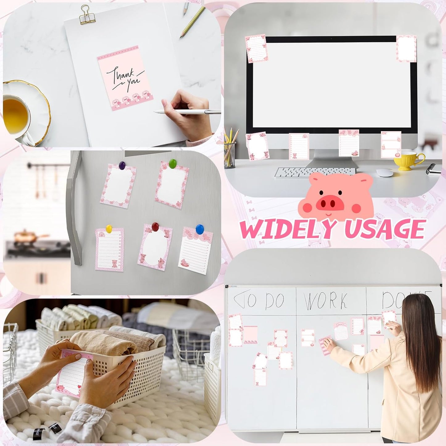 12 Pads Piggy Sticky Notes 3x4 Inch Cute Self Stick Notepads Notes Adhesive Memo Pad Office Decor Gifts Pink Kawaii Memo for Christmas Students School Teacher Meeting Office Supplies