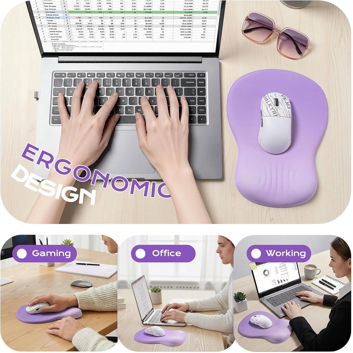 Ergonomic Mouse Pad with Wrist Rest - Mousepad Wrist Support, Memory Foam with Massage Design Wrist Rest for Mouse