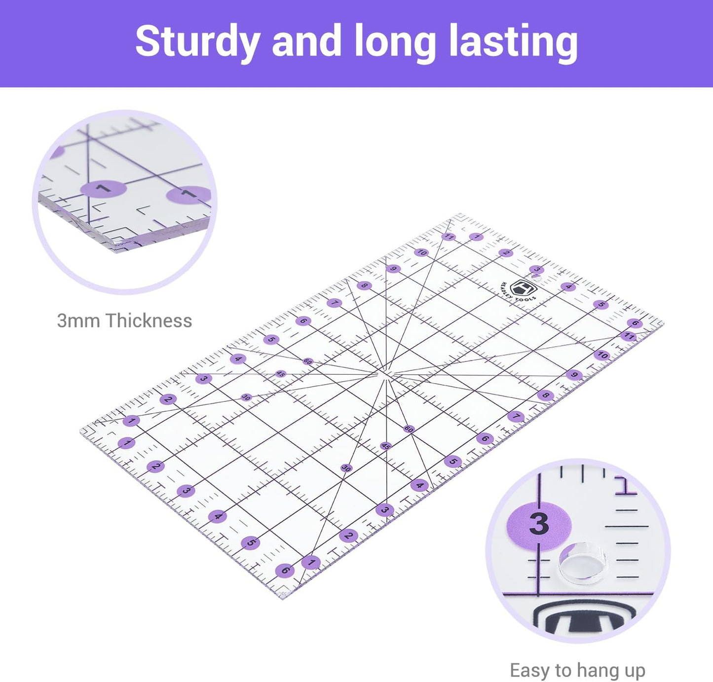 Headley Tools Rotary Cutter Set - 45mm Fabric Cutter, 5 Extra Rotary Blades, A3 Cutting Mat, Quilting Ruler and Sewing Clips, Craft Knife Set, Ideal for Crafting, Sewing, Patchworking, Purple