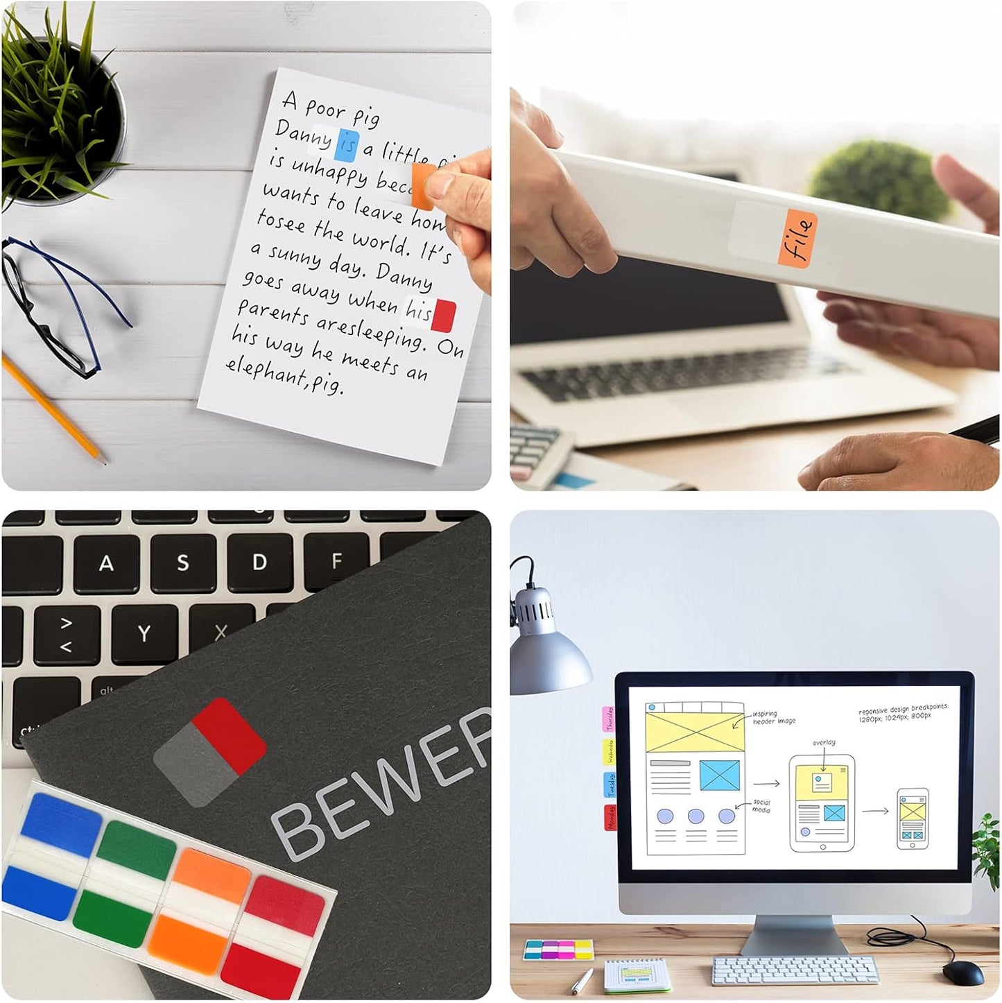 KICNIC Sticky Index Tabs 480 Pieces, 1 Inch Divider Tabs Stick On, Page Marker Bookmark, Write Tab Flags Self Adhesive, 6 Dispensers, 20 Pcs/Color