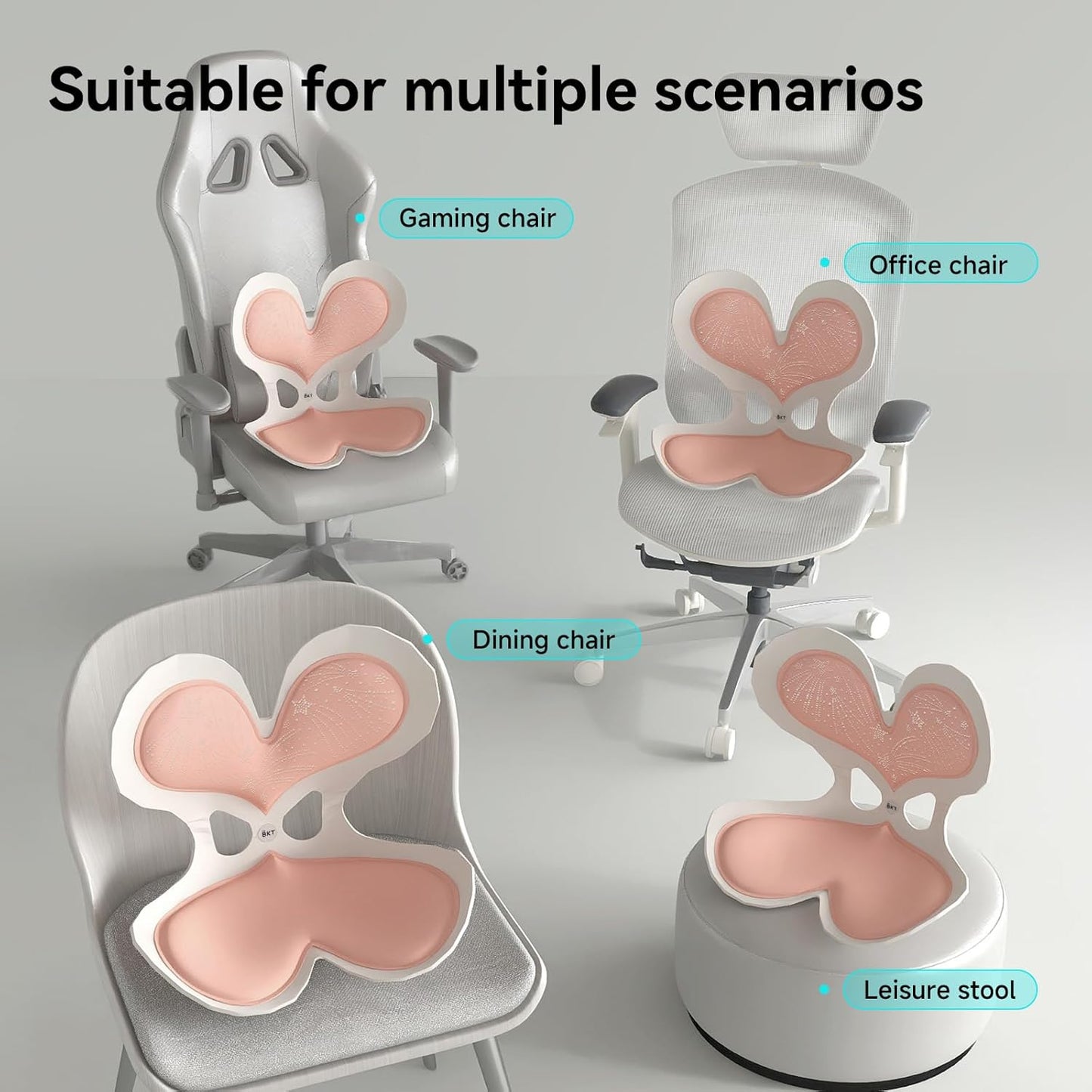 BKT Lumbar Support Seat Cushions Ergonomic Office Chair for Students Office Workers Nursing Mothers Long Sitting Outdoor Fishing Floor Chair (Heart Diamond Version L-Coral Pink)