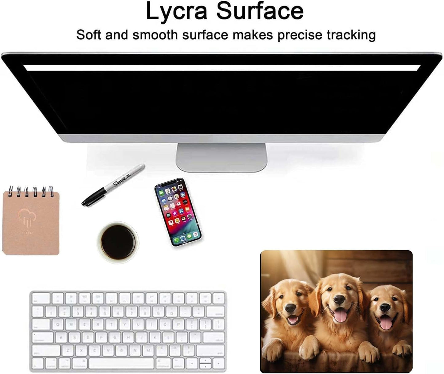 Cute Dog Mouse Pad,Three Adorable Golden Retrievers Healing Smiles That Blend Seamlessly with The Warmth of a Lazy Afternoon Sun Mouse Pad, Non-Slip Rubber Base Mousepad Waterproof for Kids Desk Pad