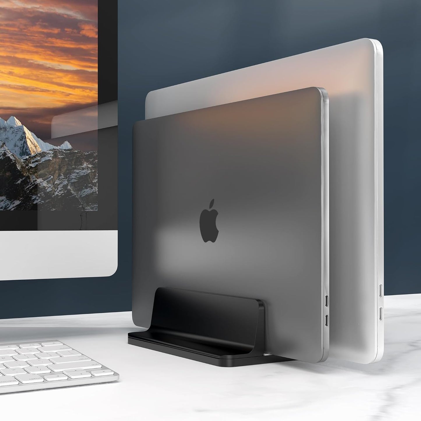 Vertical Laptop Stand, Adjustable 2 Slot Aluminum Desktop Holde(Up to 17.3 inch), Fits All MacBook/Microsoft Surface/HP/Dell/ChromeBook/iPad and Gaming Laptops (Black)