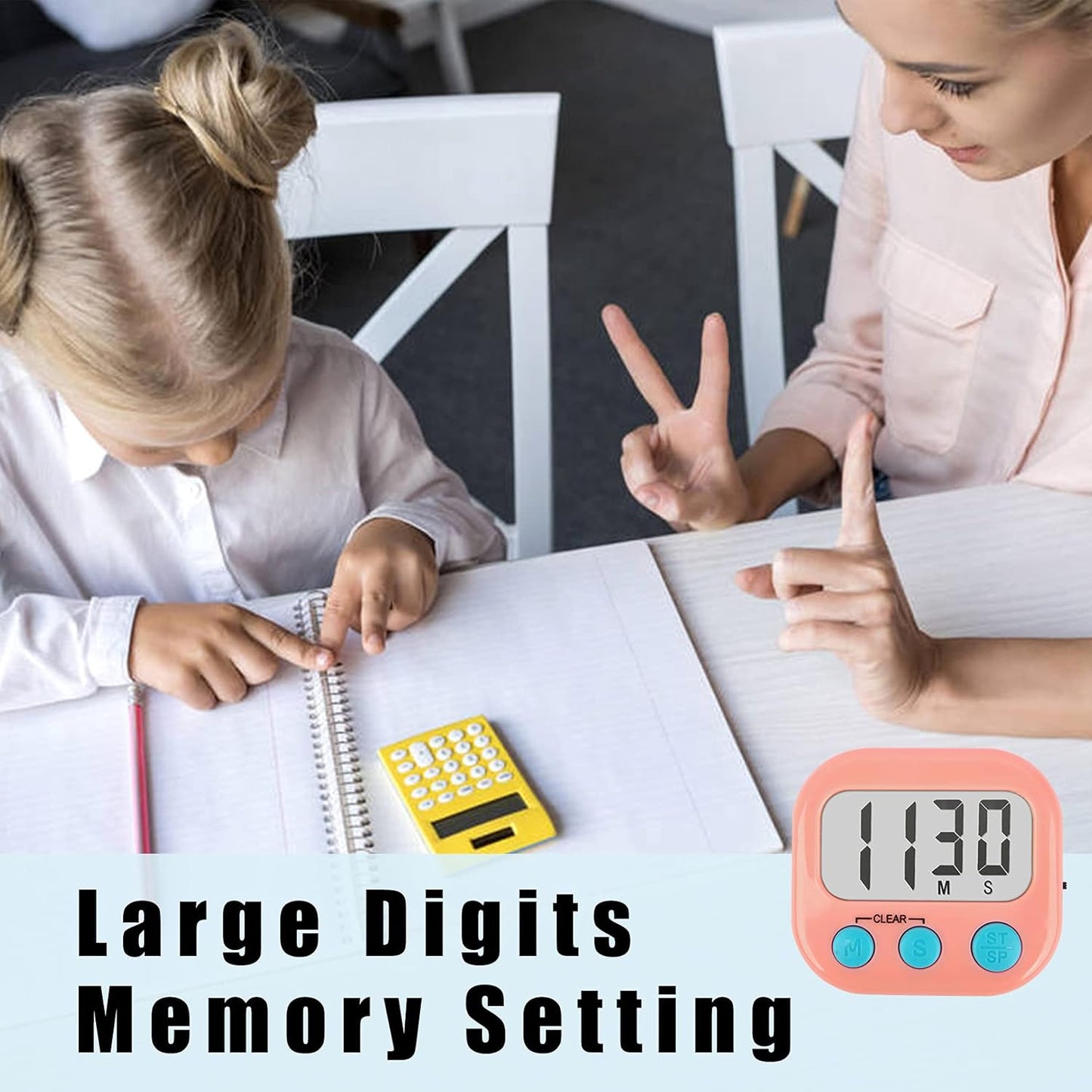 2 Pack Kitchen Timers Loud Ring Digital Timers for Cooking Magnetic Pink