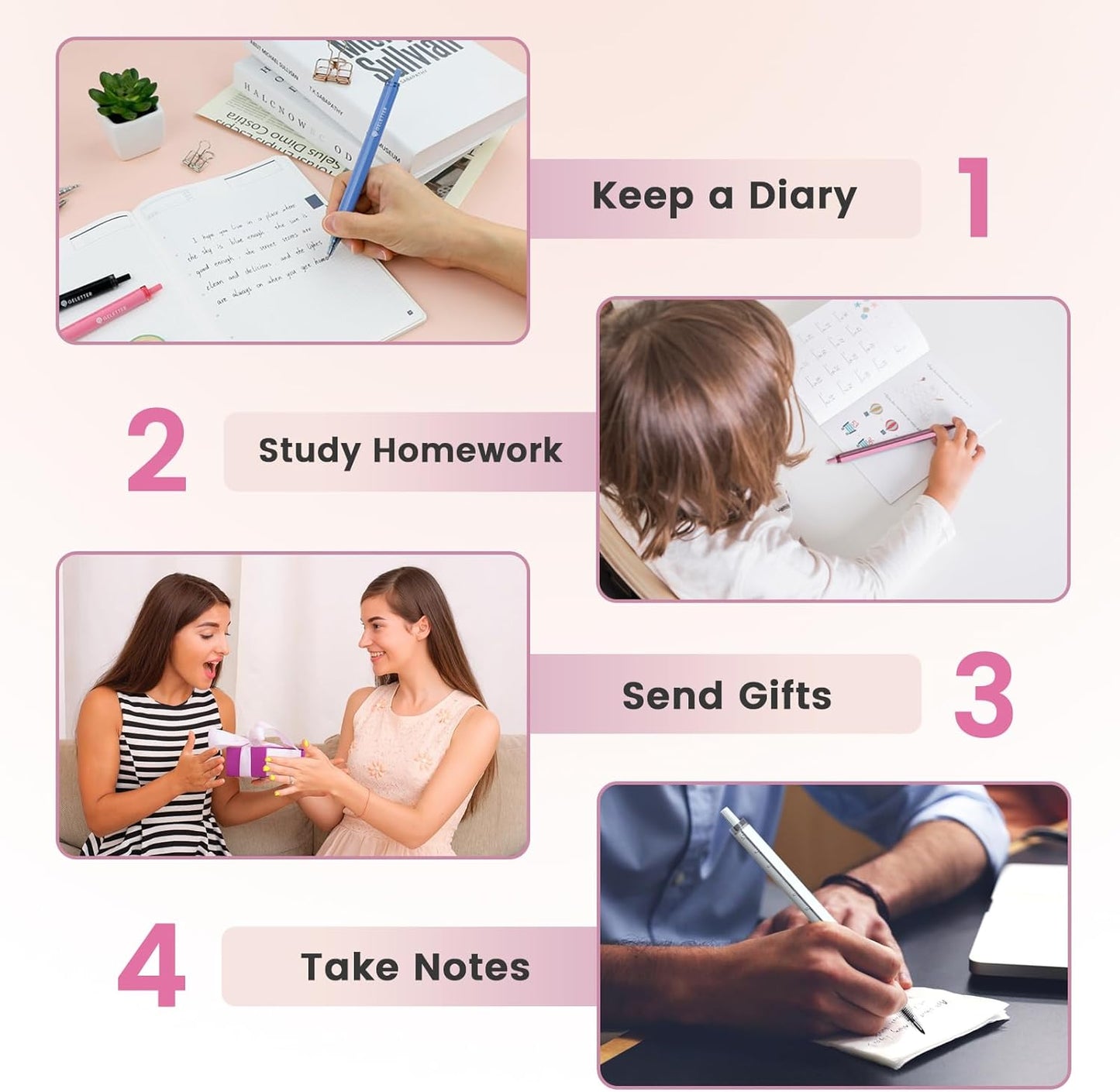 Gel Pens with Ruler Scales Barrel, 5 Pcs 0.5mm Retractable Fine Point Pens for Precise Writing and Drawing, Quick-Dry Ink, Ideal for Office and School Supplies, Free Sticky Notes