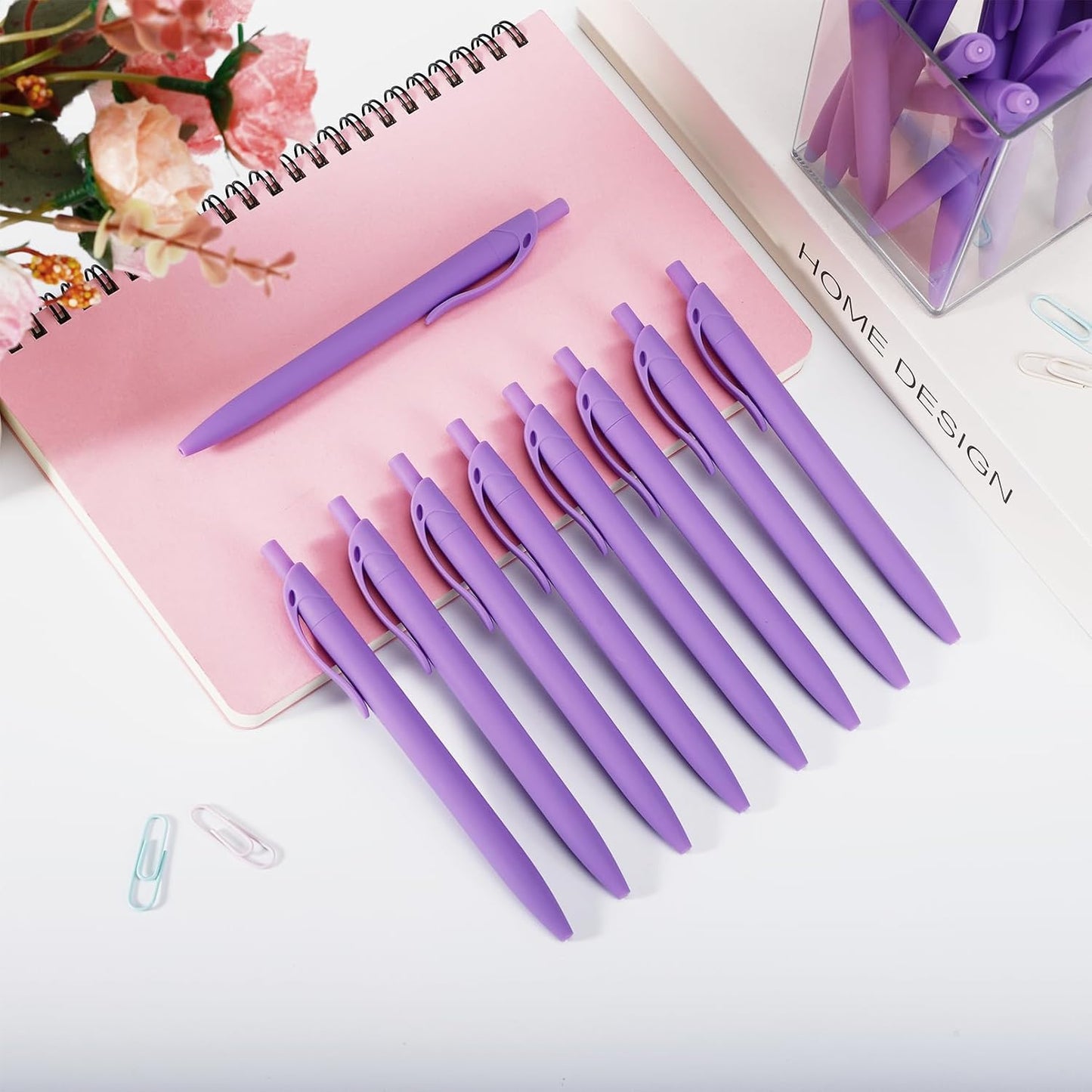 50 Pack Ballpoint Pens Bulk, 1.0 mm Black Ink Pens Bulk, Retractable Ballpoint Pen with Clip, Medium Point Smooth Writing Pen for Office, Home Supplies (Purple)