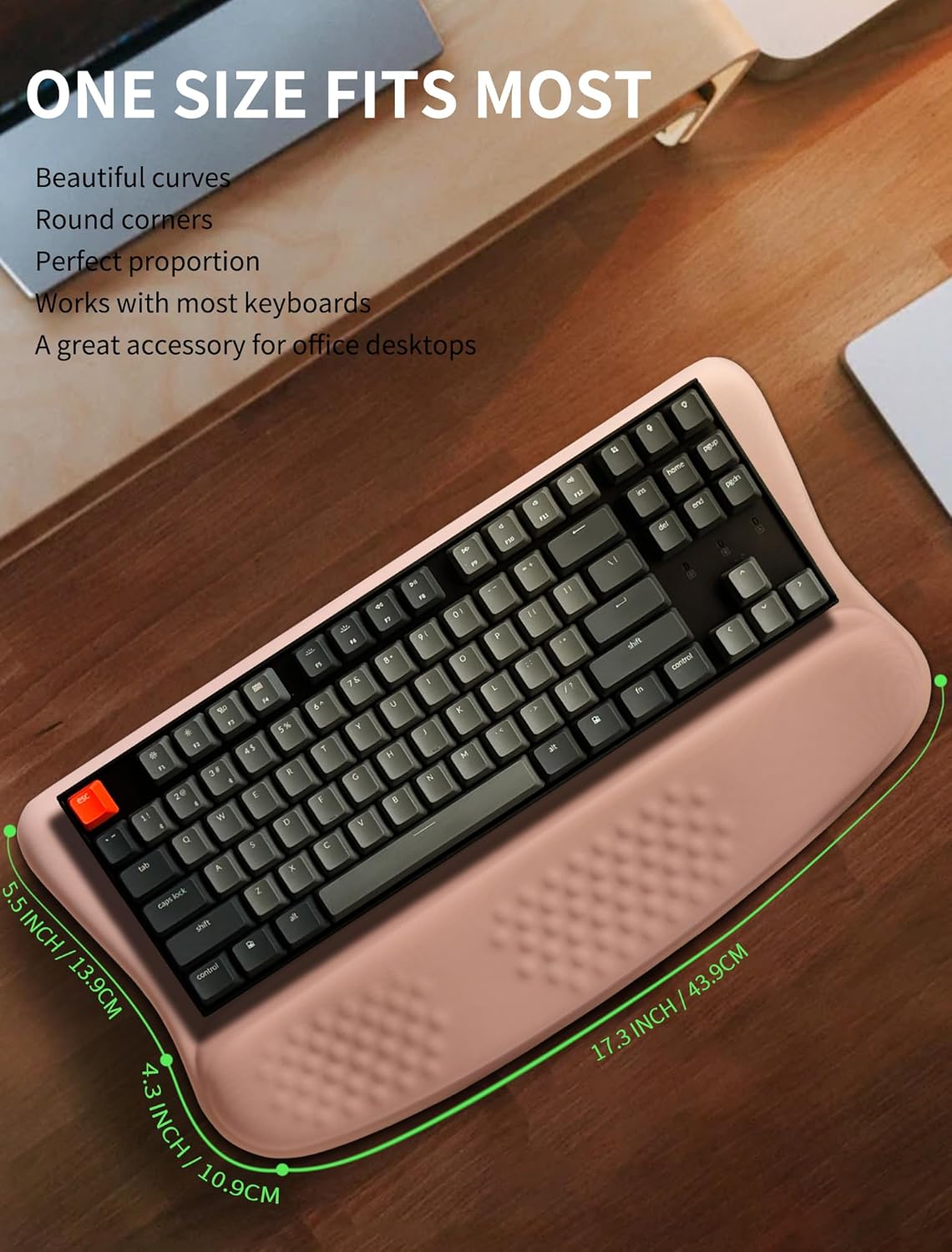 Ergonomic Wave Wrist Rest with Keyboard Stand, Cushioned Palm Rest, Comfortable Integrated Memory Foam for Natural Typing and Relieve Wrist Pain, Gradient Sand Color