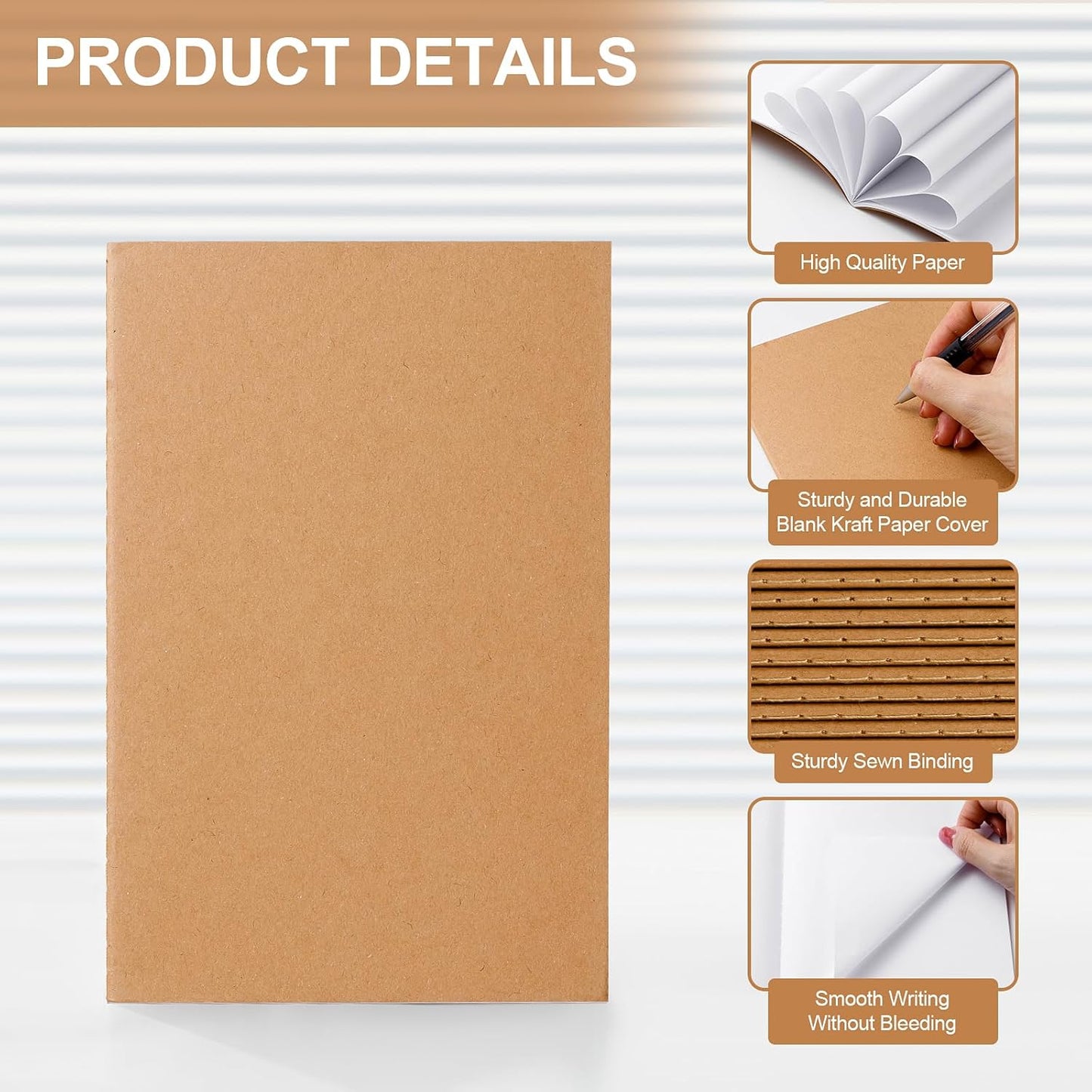 60PCS A5 Blank Kraft Notebooks Bulk, 8.3x5.5inch Unlined Paper Composition Notebook, 60 Pages Travel Journal Notebook Set for Work, School, Student,Kids and Writing