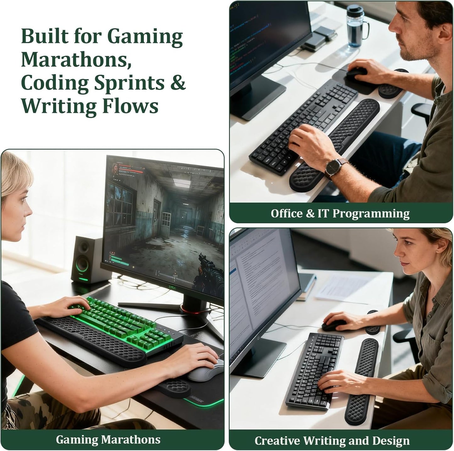 Wrist Rest for Keyboard and Mouse,Computer Ergonomic Keyboard & Mouse Wrist Rest Set,Memory Foam Wrist Pad Support Cushion for Gaming & Typing (Black)