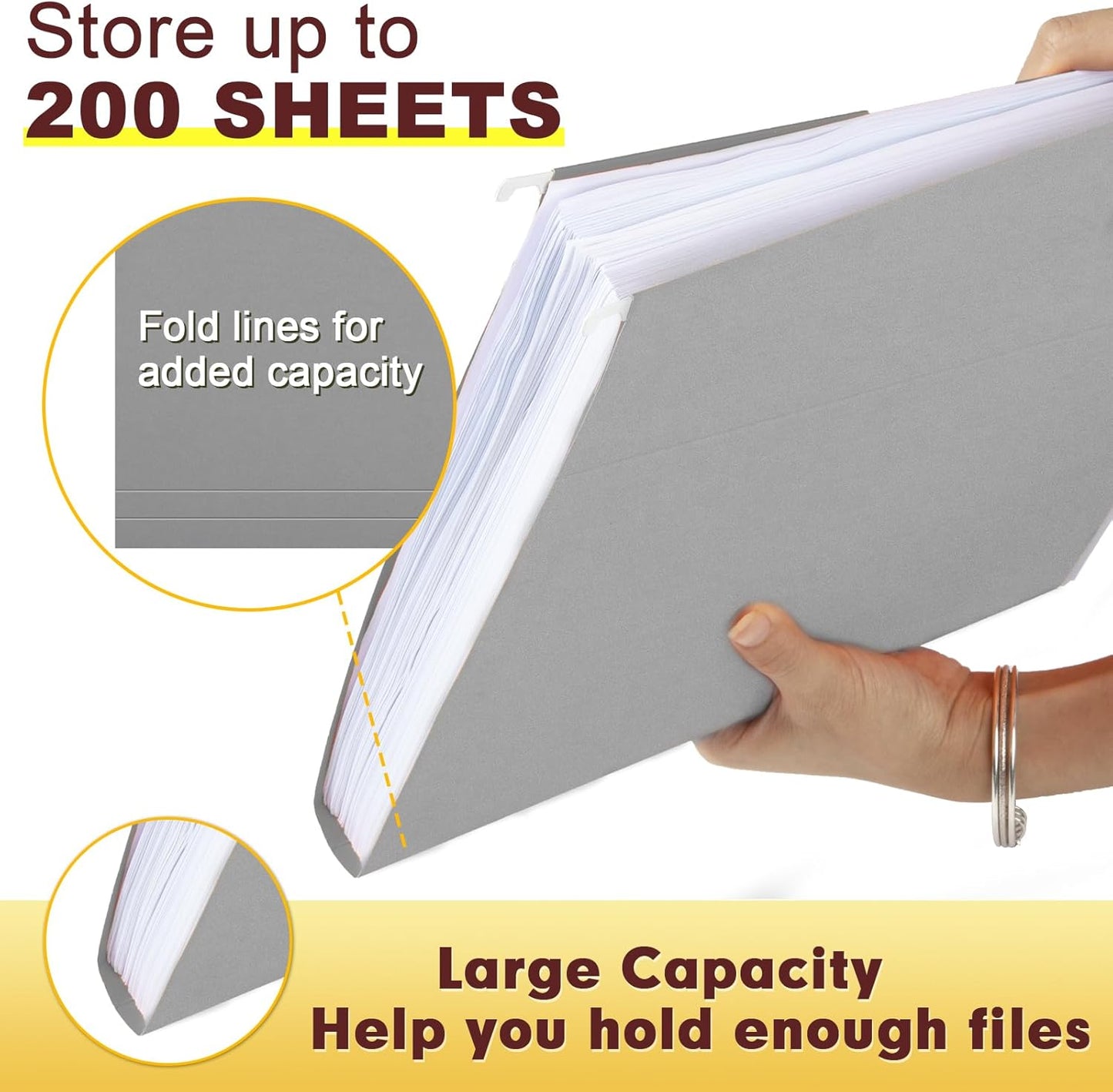 HERKKA Hanging File Folders, 30 Pack Reinforced Letter Size Hanging Folders, Designed for Bulky Files, Filing Cabinet, 1/5-Cut Adjustable Tabs (Gray)