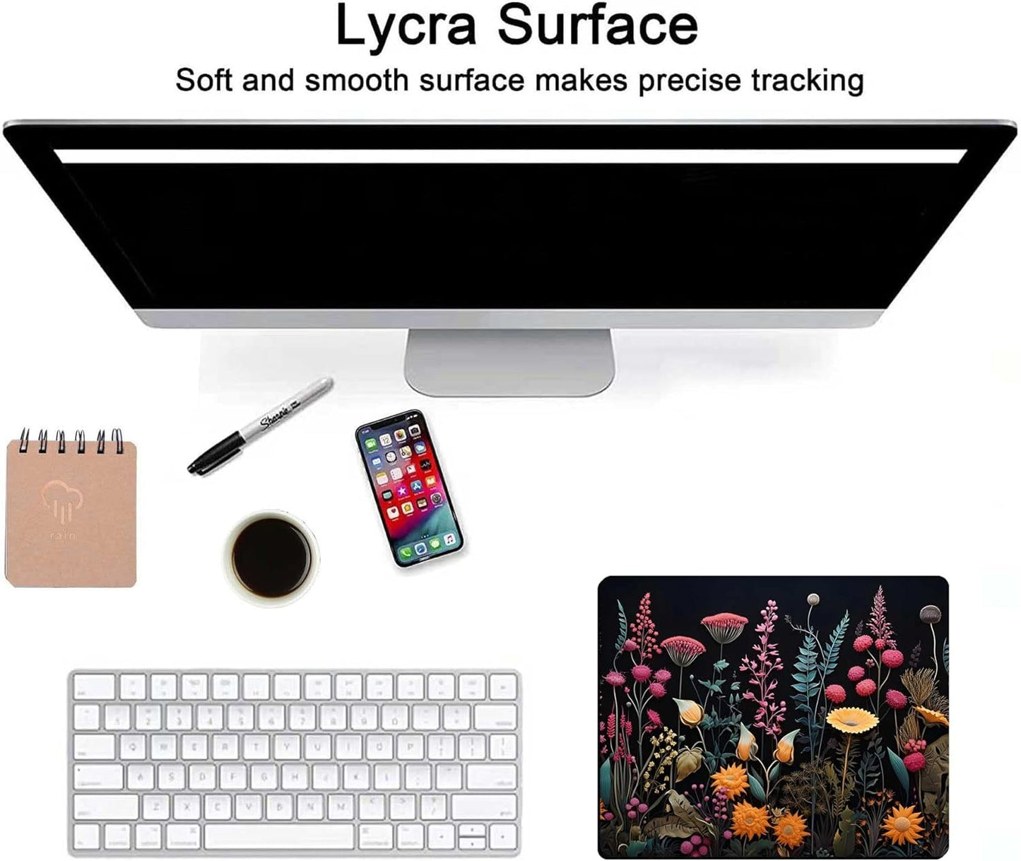 Black Pink Beauty Flowers Plants Mouse Pad,Brightly Colored Unique Design Computer Mousepad with Non-Slip Rubber Base for Women,Washable Mousepads Computer Mouse Pads for Desk Laptop Wireless Mouse