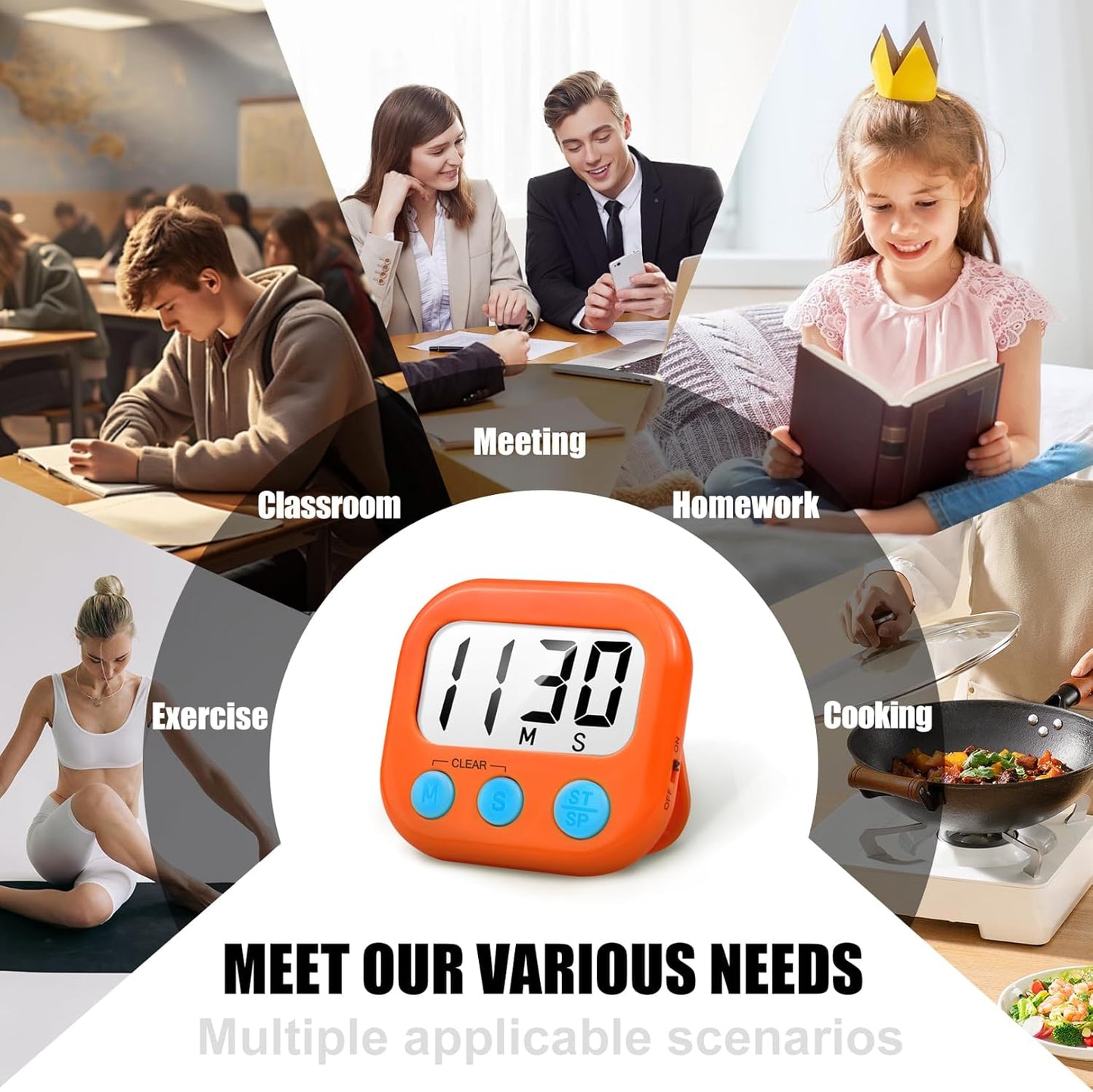 6 Pack Digital Kitchen Timer for Cooking Big Digits Loud Alarm Magnetic Backing Stand Cooking Timers for Baking Orange