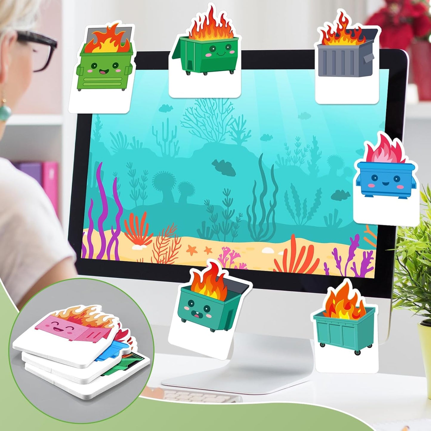 Yinder 24 Pads Cute Sticky Notes Fun Kawaii Animal Sticky Notes Pads Bulk Cartoon Memo Self Adhesive Gift for Christmas Veterinary Office School Tab Party Supplies(Dumpster)