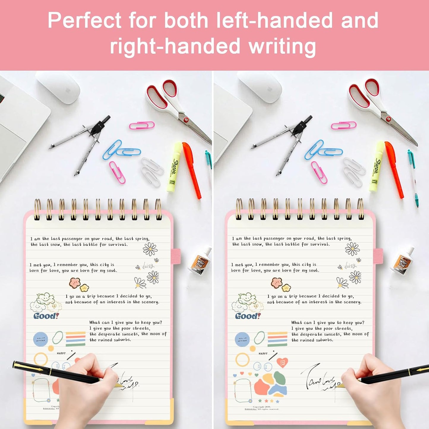 Aesthetic Top Spiral Notebook, A5 Linen Hardcover Top Bound Steno Pads, 240 Pages 100gsm Thick Lined Paper Left Handed Notebook Journal for Work, School, Church Writing - Pink, 5.9" x 8.5"