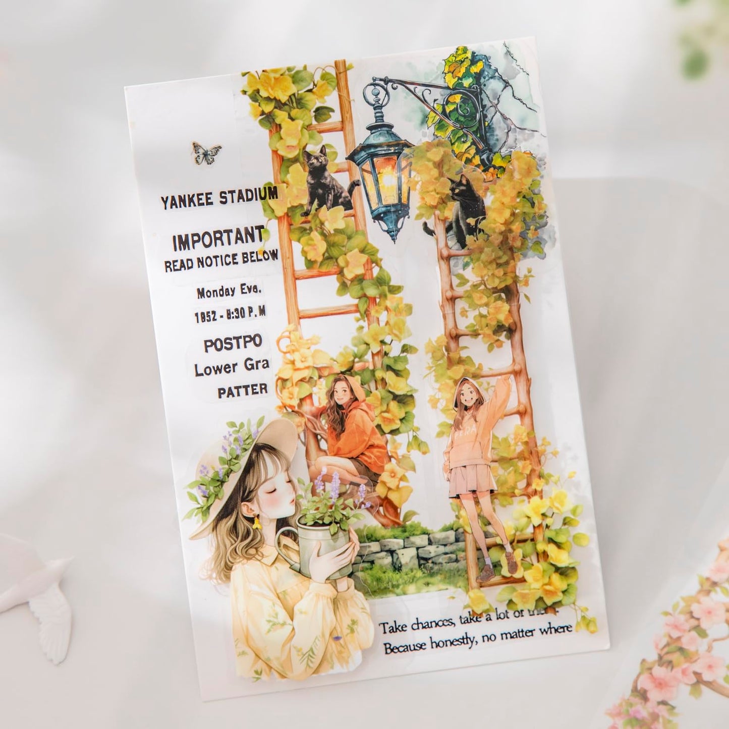 Alideco 6pcs Decorative Adhesive Tapes Vintage Flower Ladder Cat Characters PET Tape Great for Bullet Journal Supplies, Arts, Scrapbook, DIY Crafts, Planners (shenqidetizi)